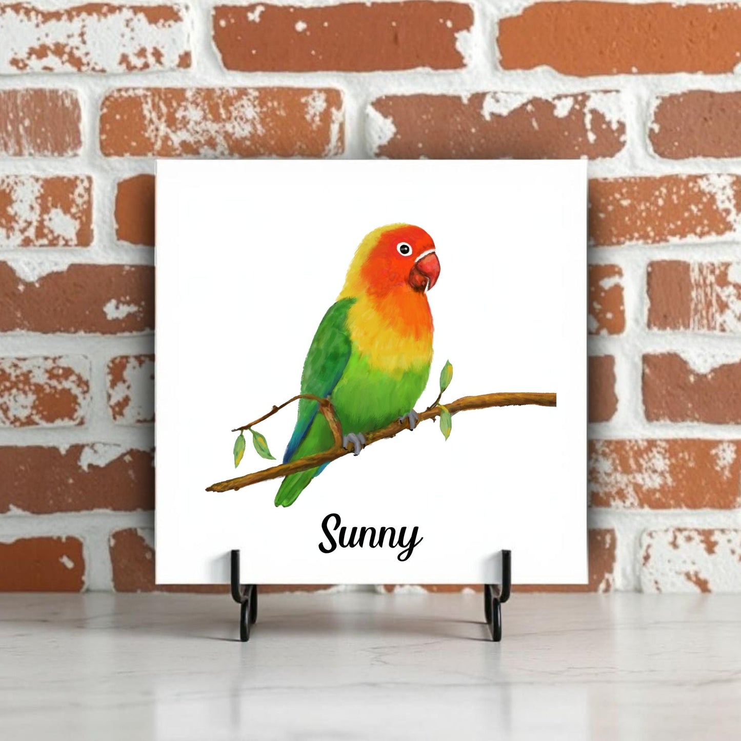 Lovebird Ceramic Tile – Handcrafted Bird Lover Artwork - MerikaArt