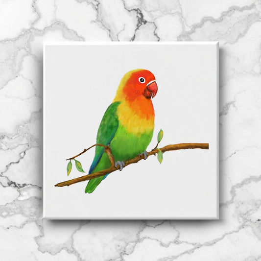 Lovebird Ceramic Tile – Handcrafted Bird Lover Artwork - MerikaArt