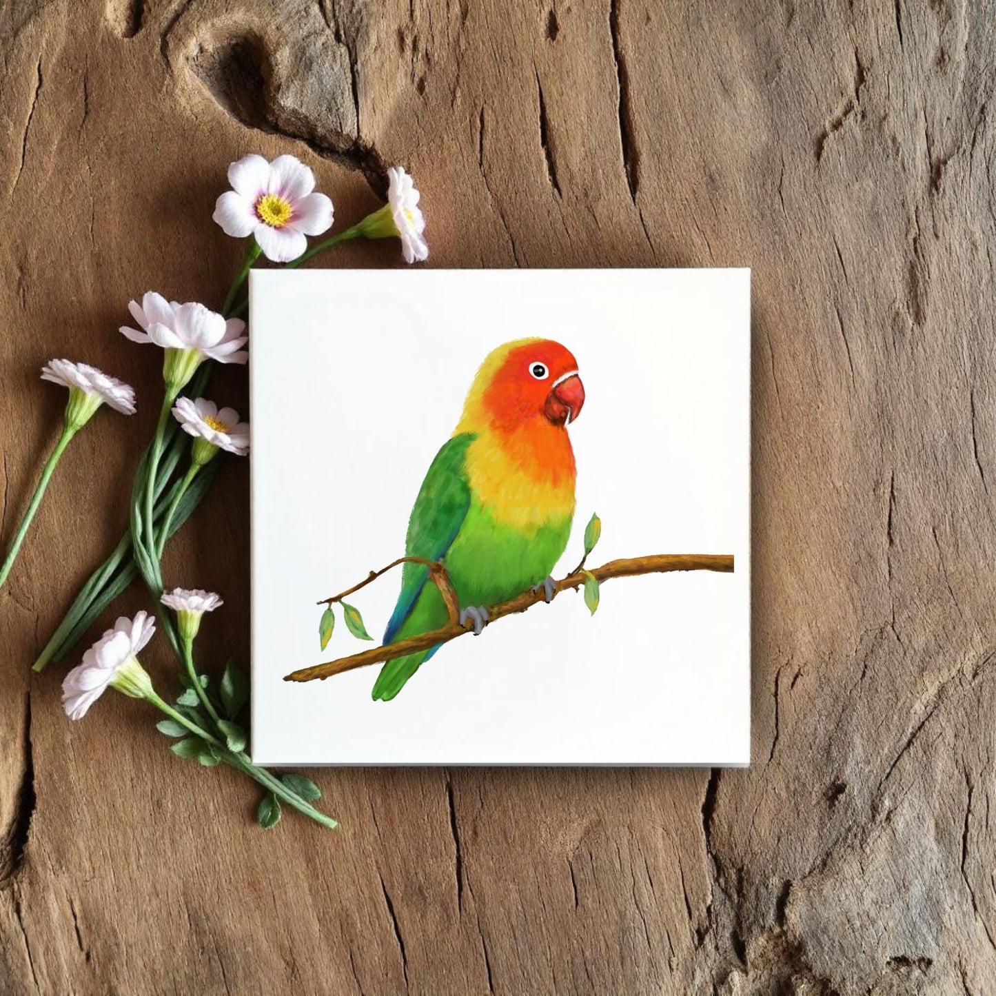 Lovebird Ceramic Tile – Handcrafted Bird Lover Artwork - MerikaArt