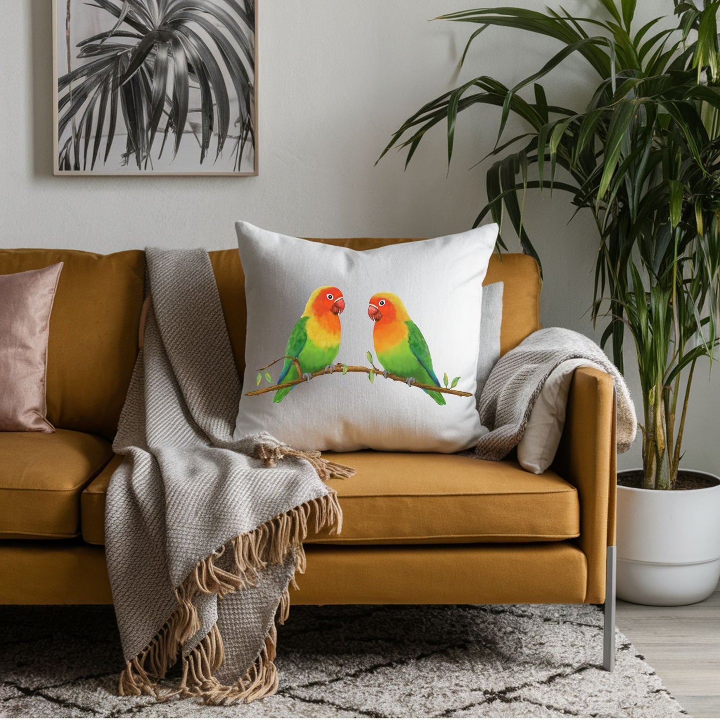Lovebird Couple Bird Pillow - MerikaArt