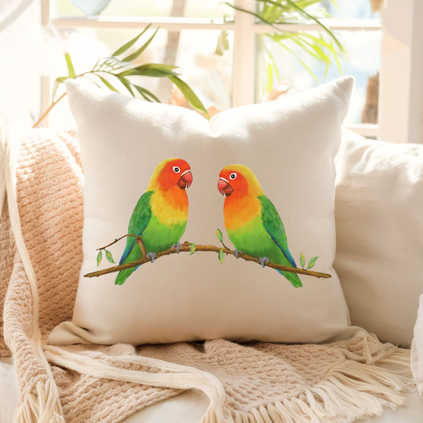 Lovebird Couple Bird Pillow - MerikaArt