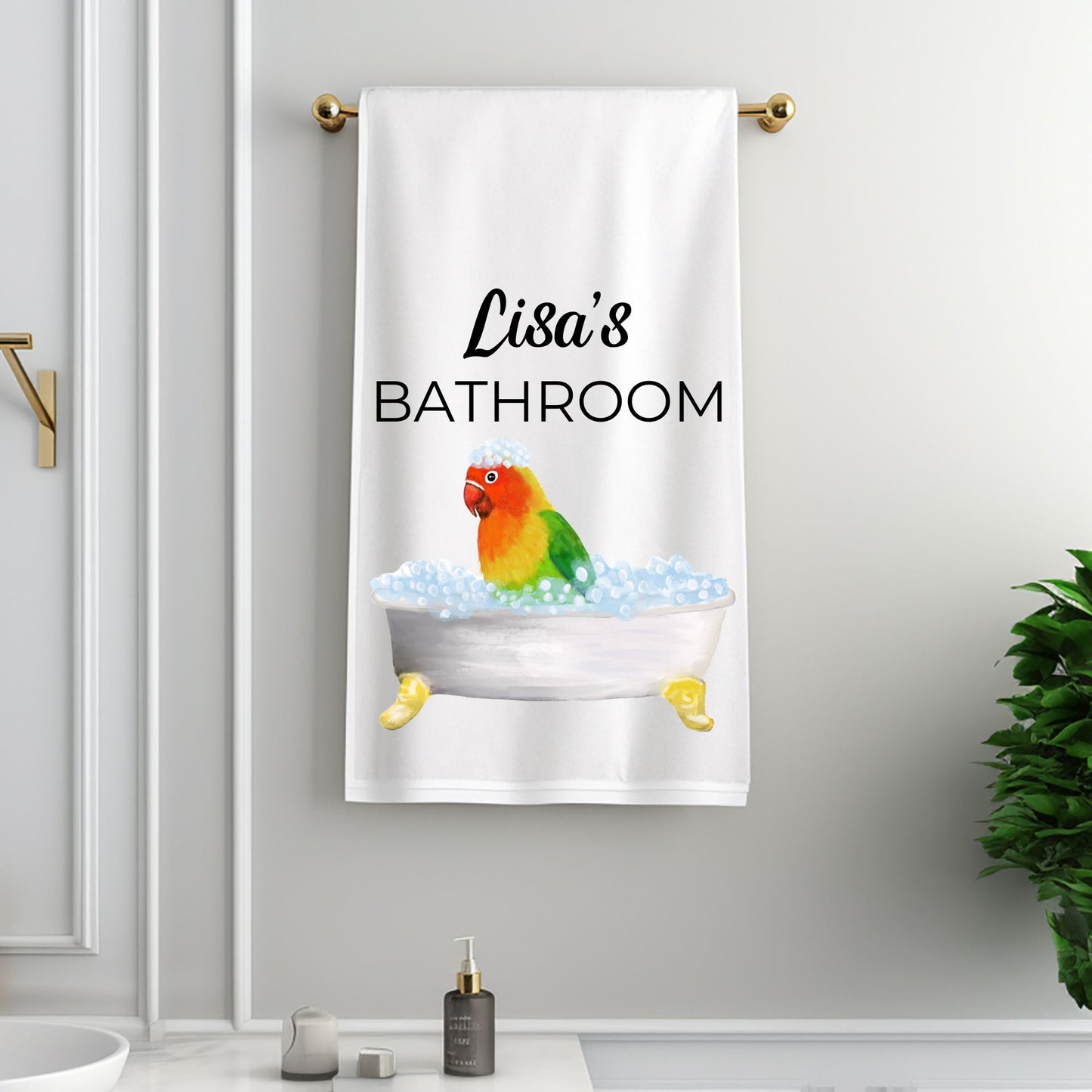 Lovebird in Bathtub Bathroom Towel - MerikaArt