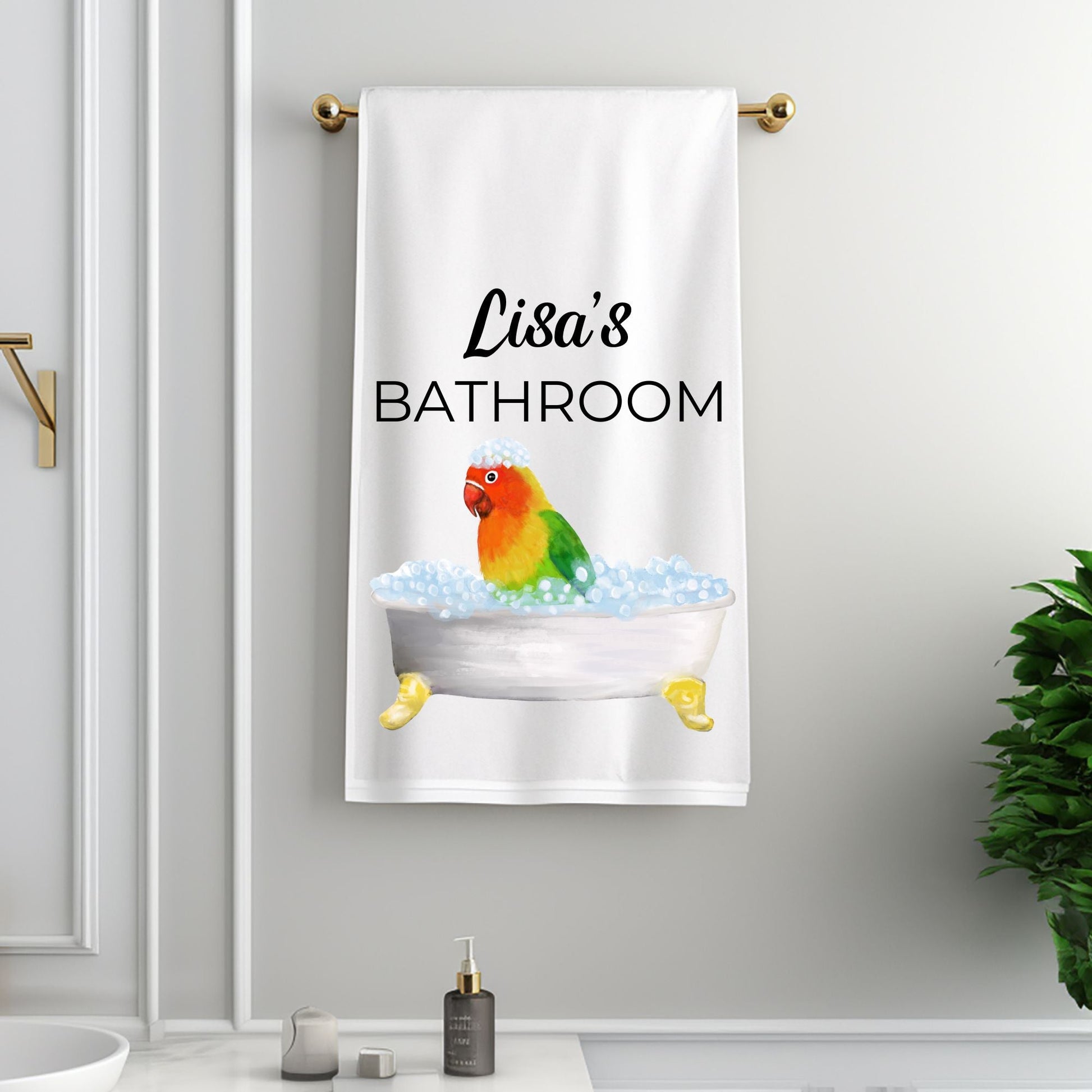Lovebird in Bathtub Bathroom Towel - MerikaArt