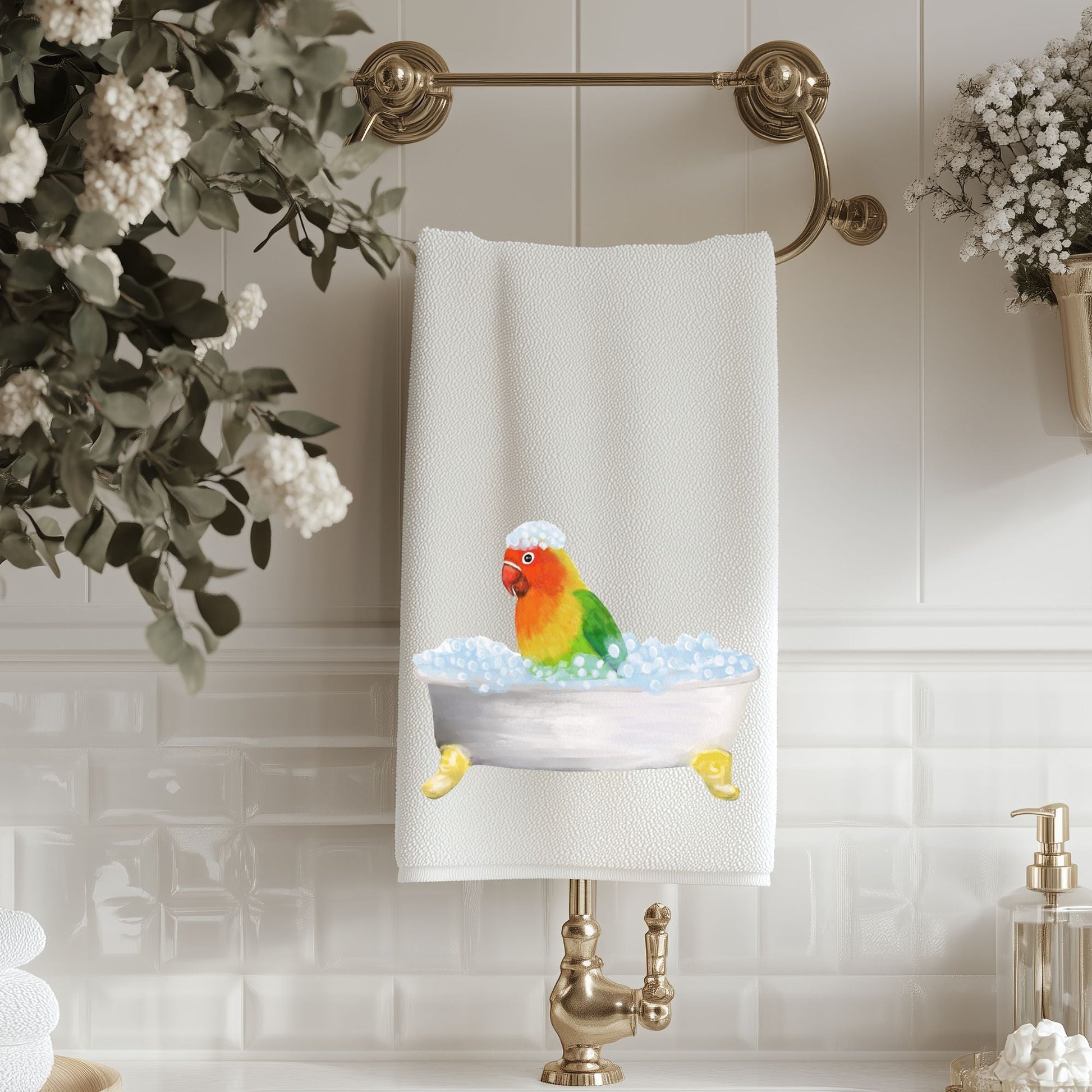 Lovebird in Bathtub Bathroom Towel - MerikaArt