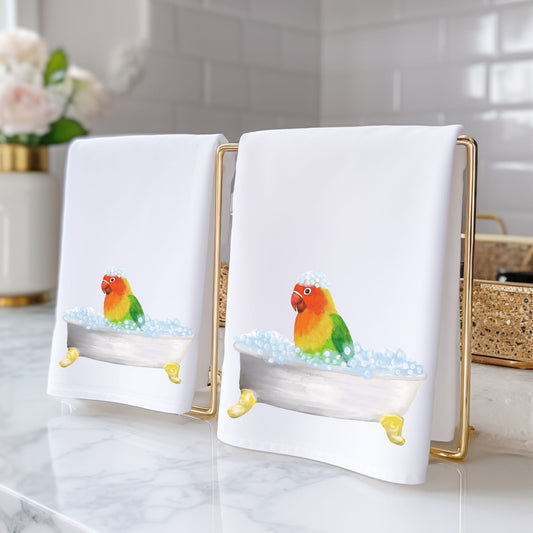Lovebird in Bathtub Bathroom Towel - MerikaArt