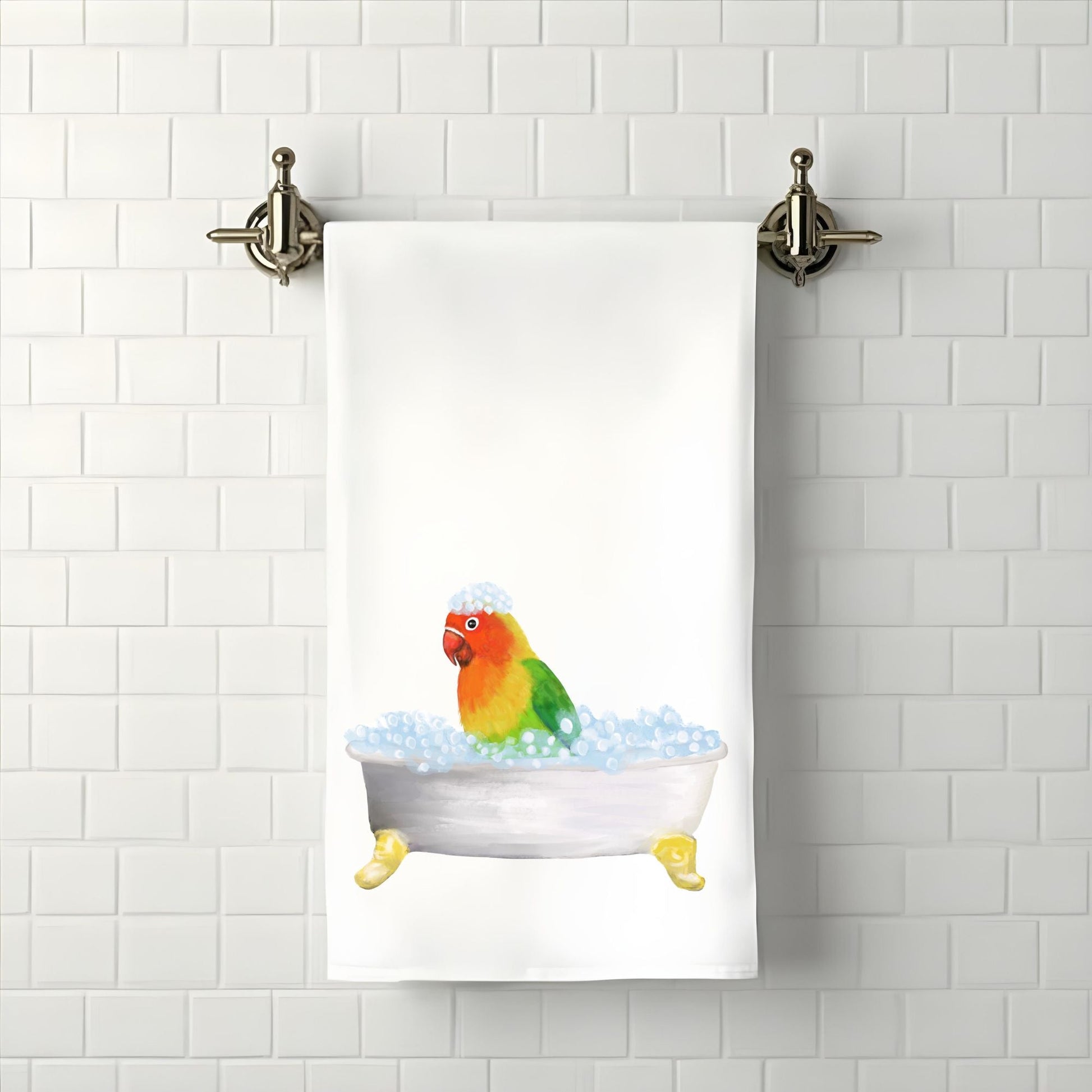 Lovebird in Bathtub Bathroom Towel - MerikaArt