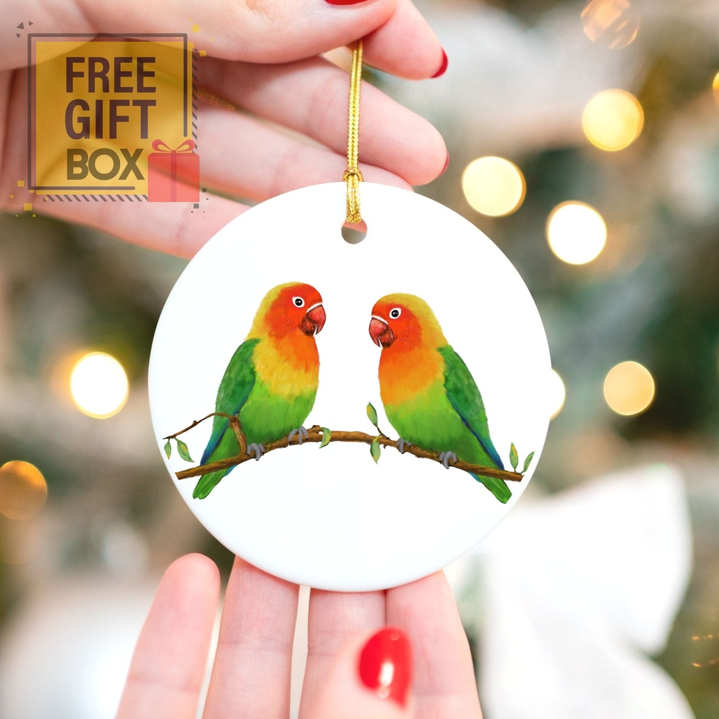 Lovebirds Ceramic Ornament - MerikaArt