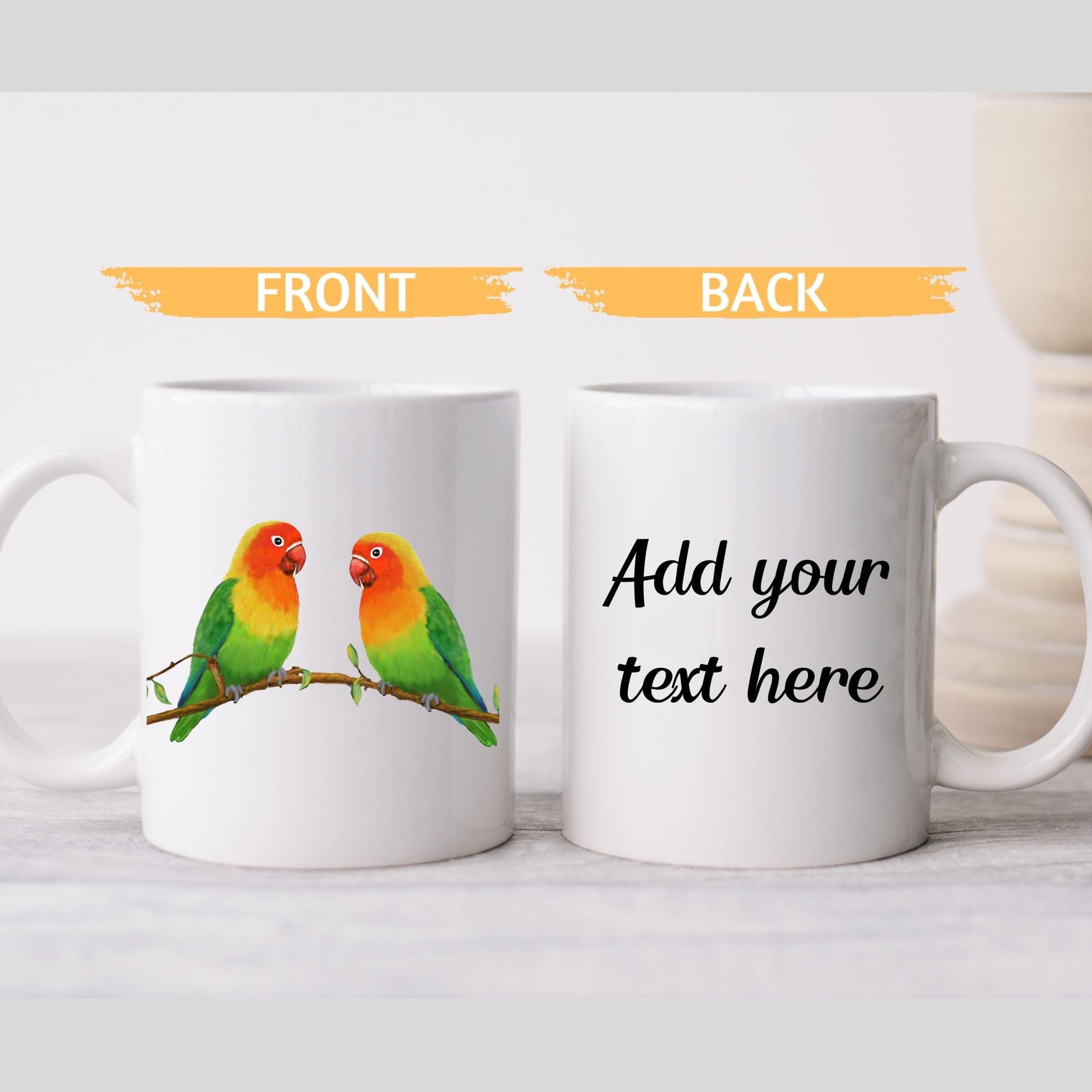 Lovebirds on a Branch Ceramic Coffee Mug - MerikaArt