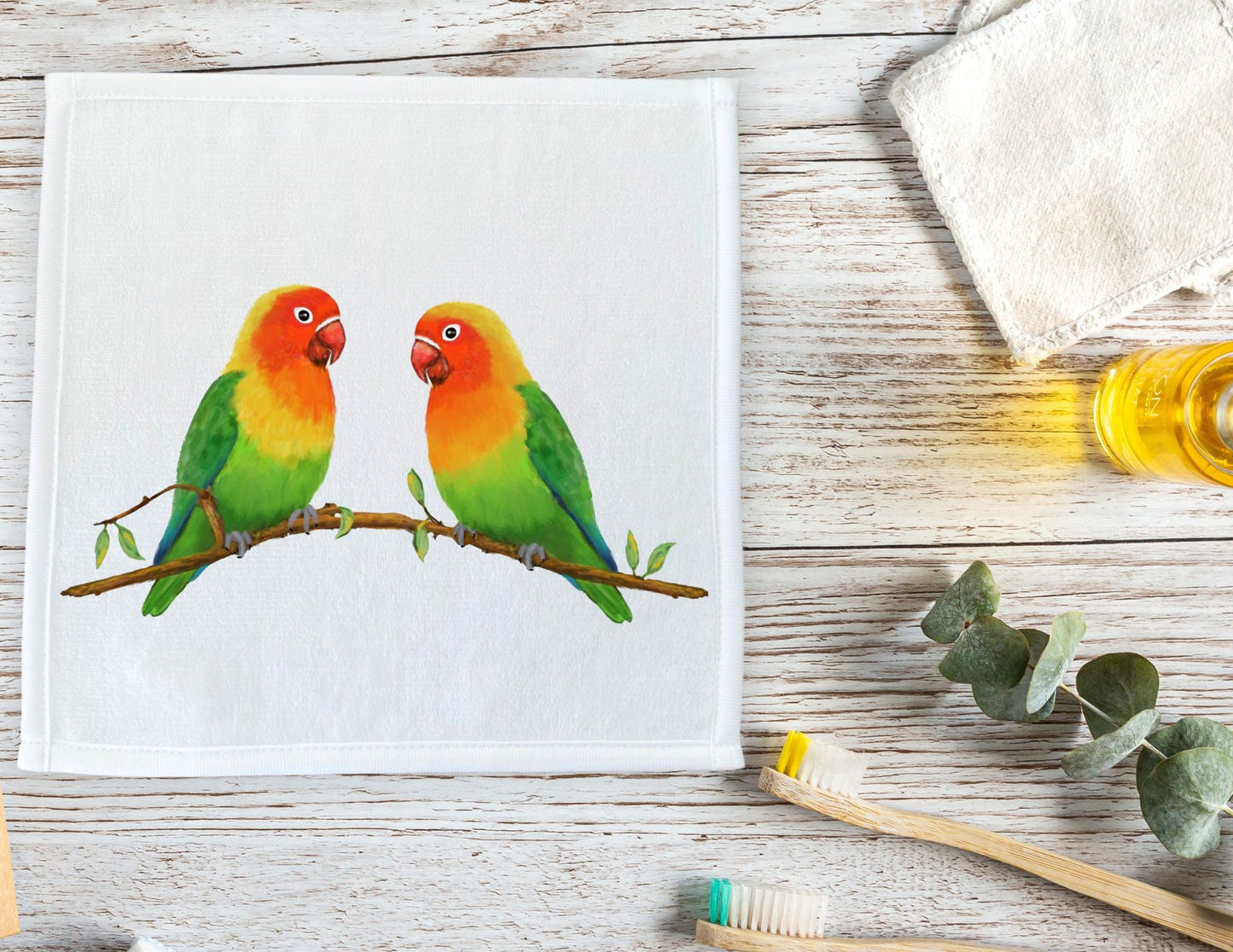 Lovebirds Parrot Washcloth - MerikaArt