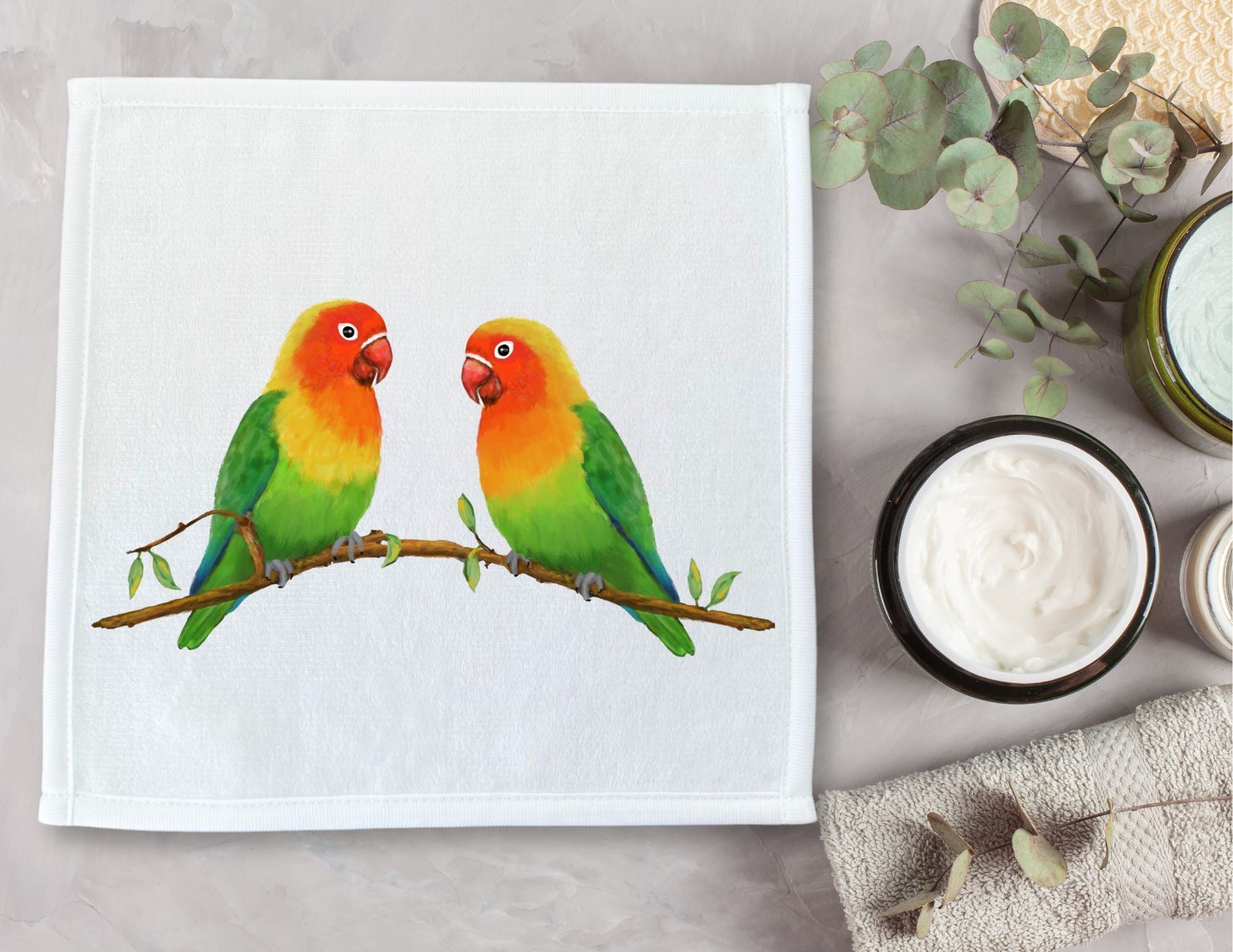Lovebirds Parrot Washcloth - MerikaArt