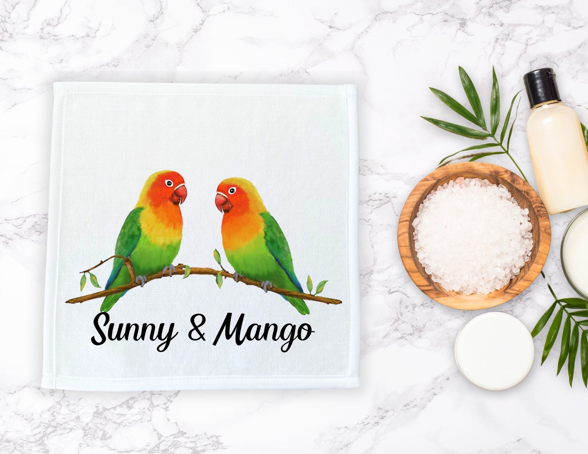 Lovebirds Parrot Washcloth - MerikaArt