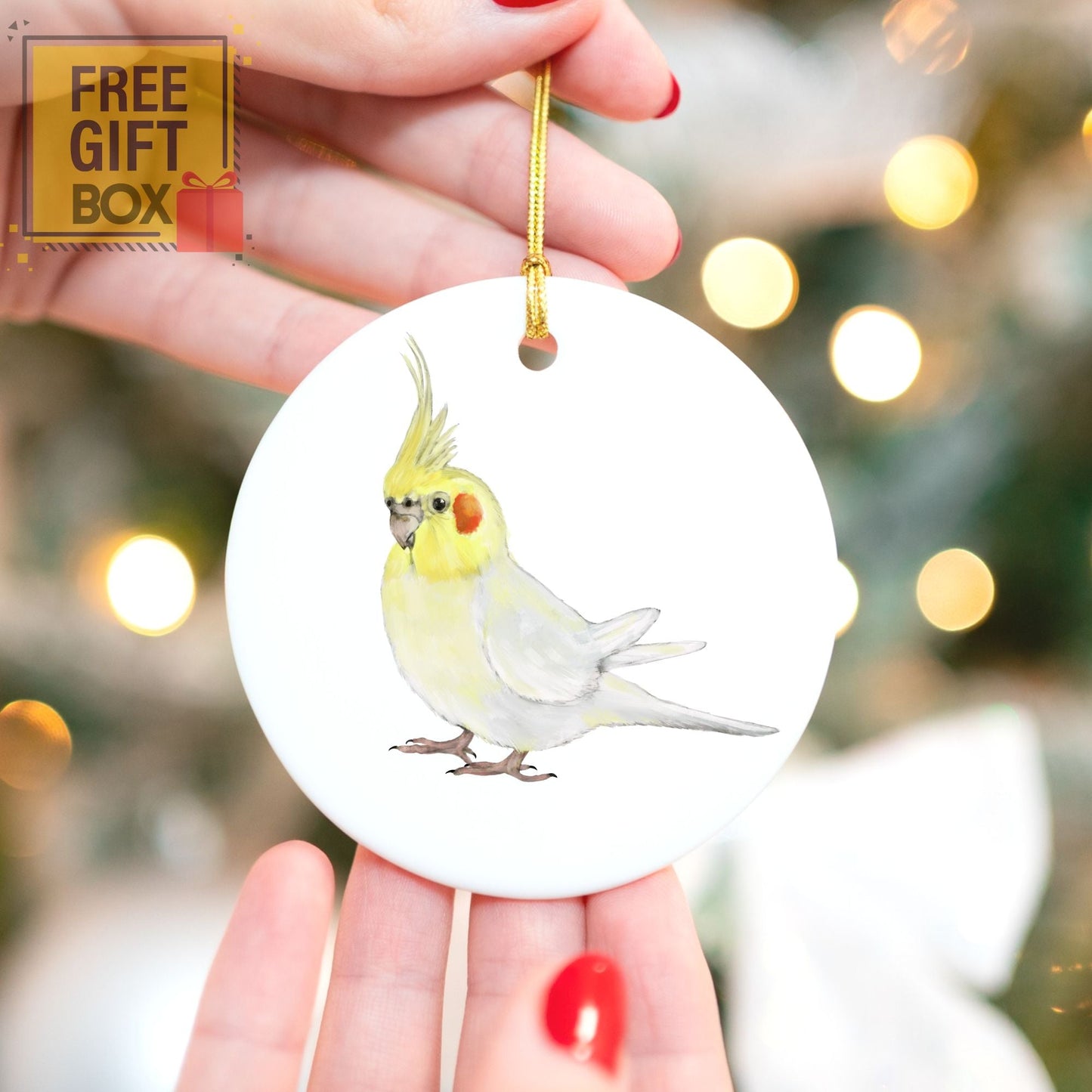 Lutino Cockatiel Ceramic Ornament - MerikaArt