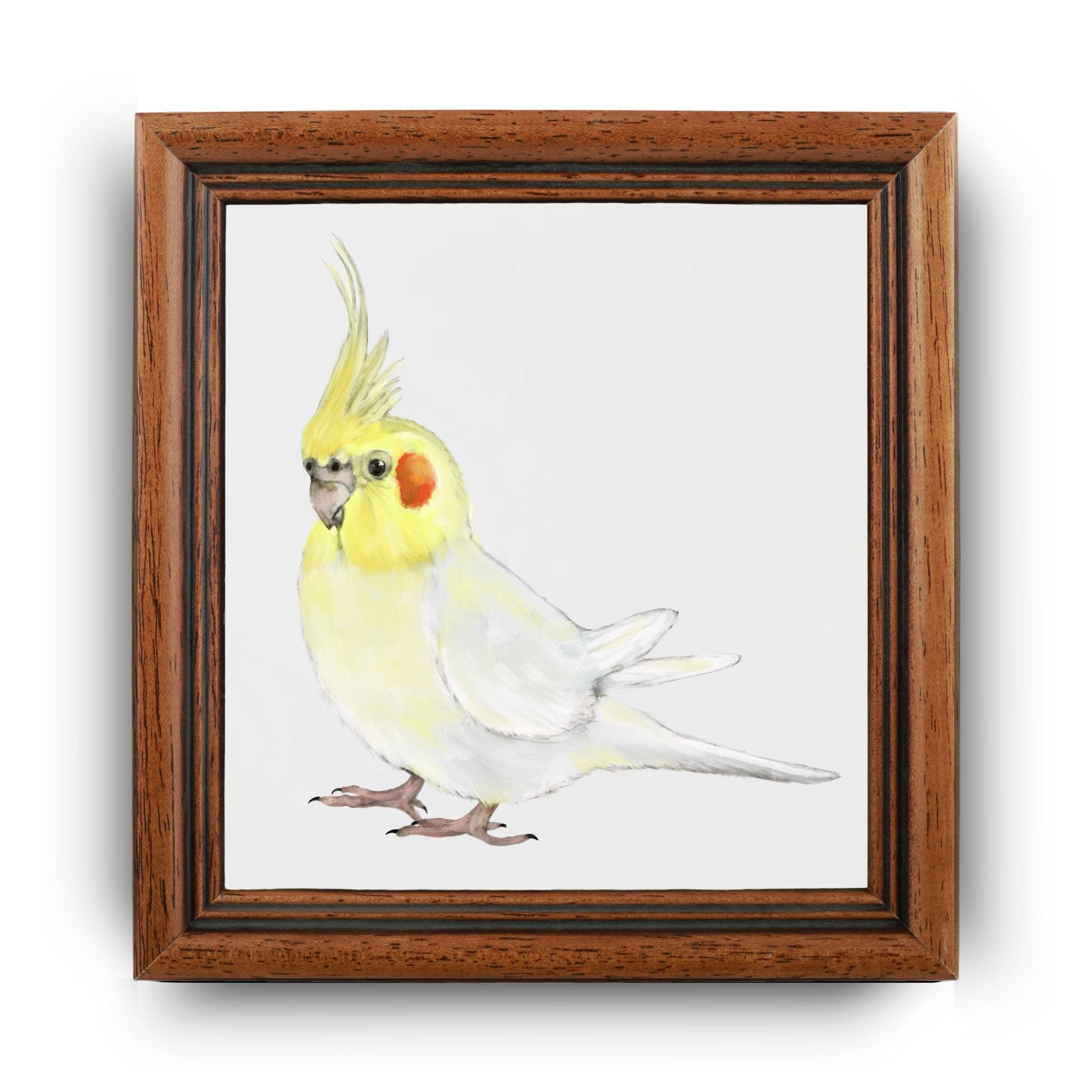 Lutino Cockatiel Ceramic Tile – Handcrafted Bird Lover Artwork - MerikaArt