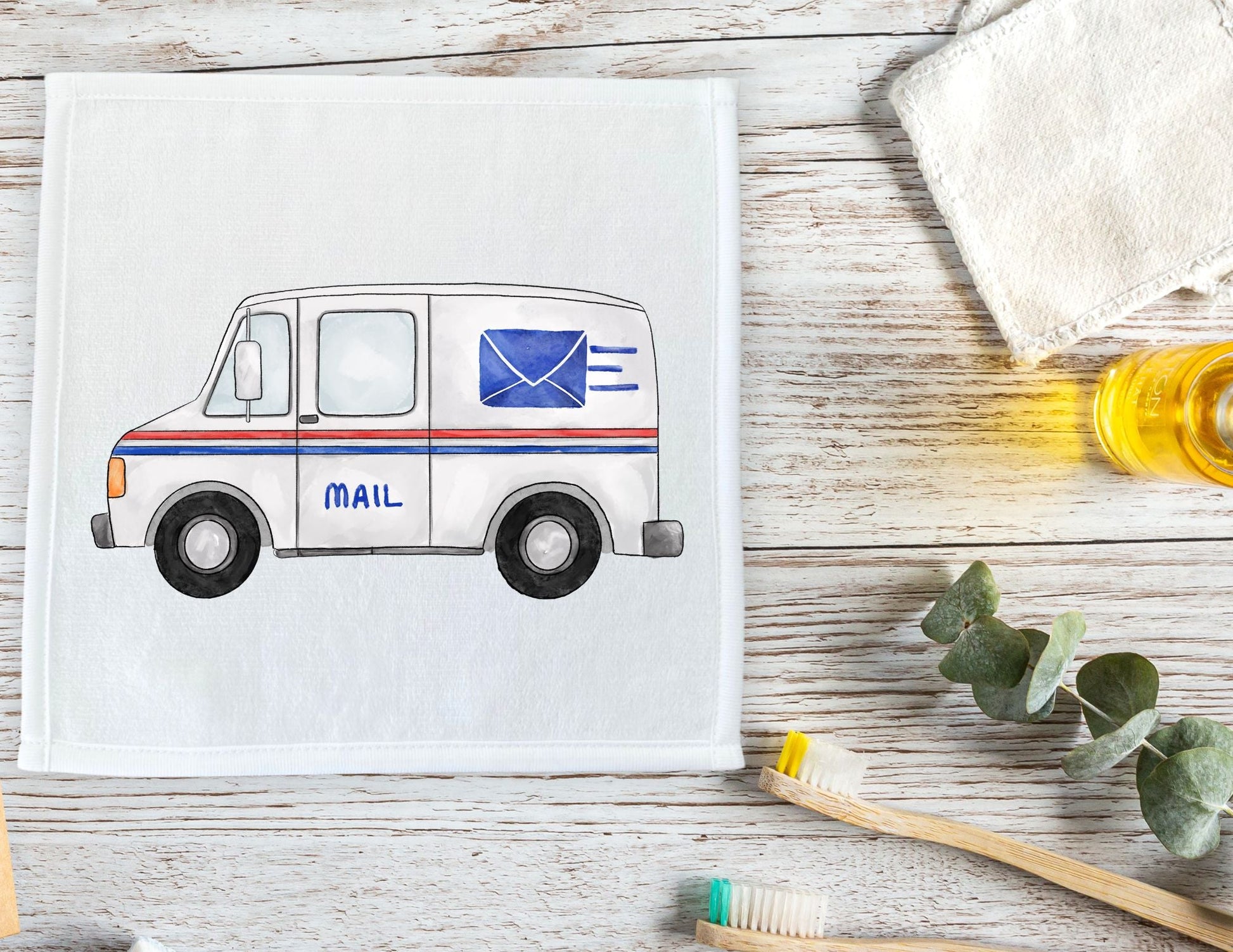 Mail Truck Washcloth - MerikaArt