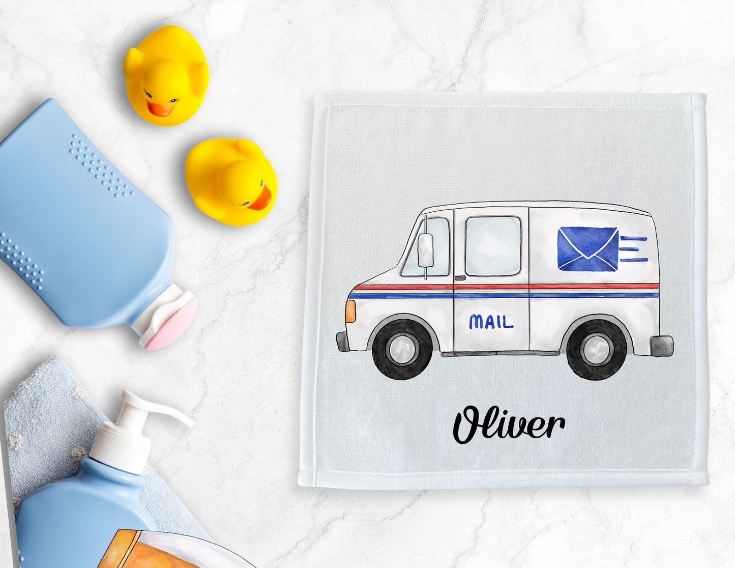 Mail Truck Washcloth - MerikaArt