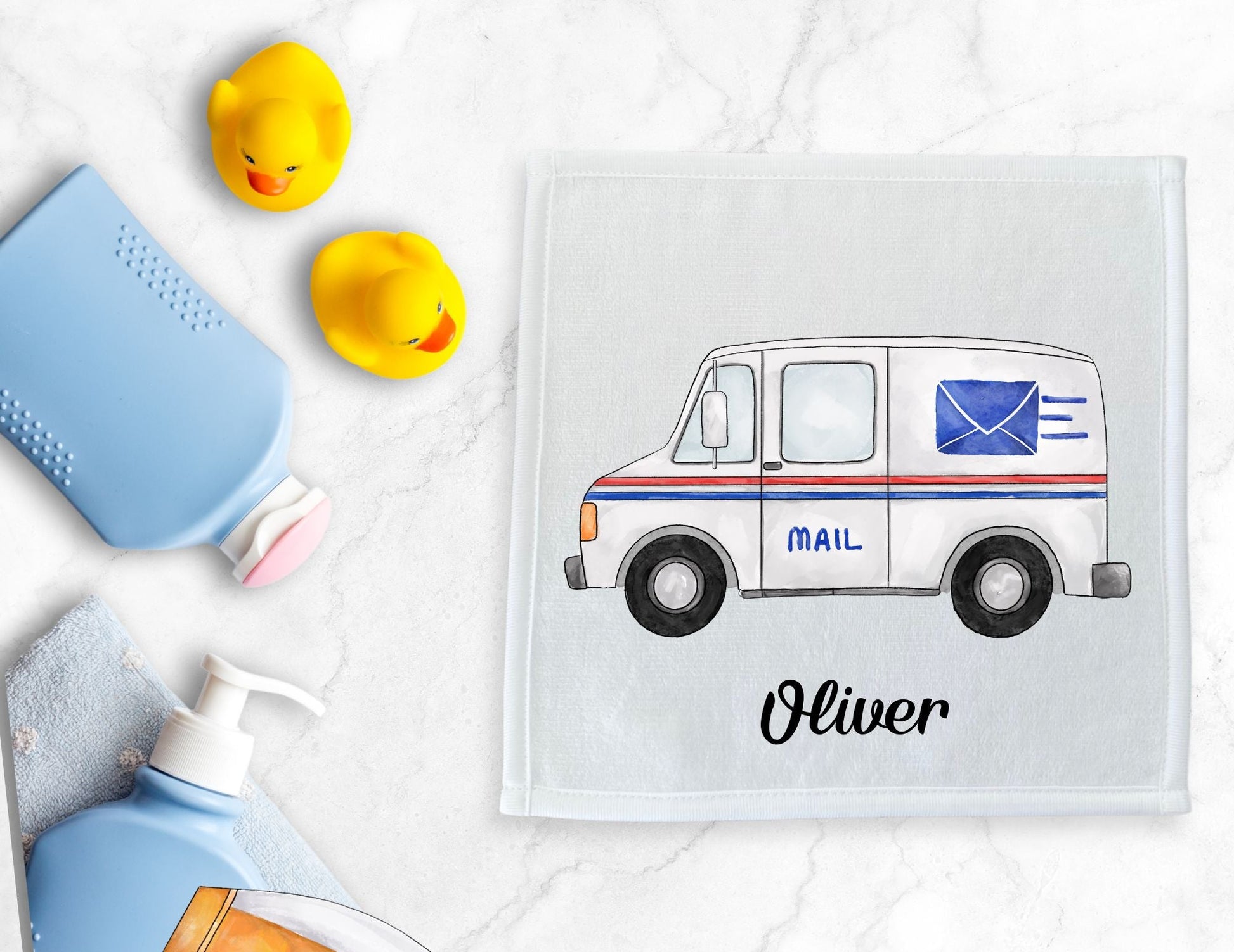Mail Truck Washcloth - MerikaArt