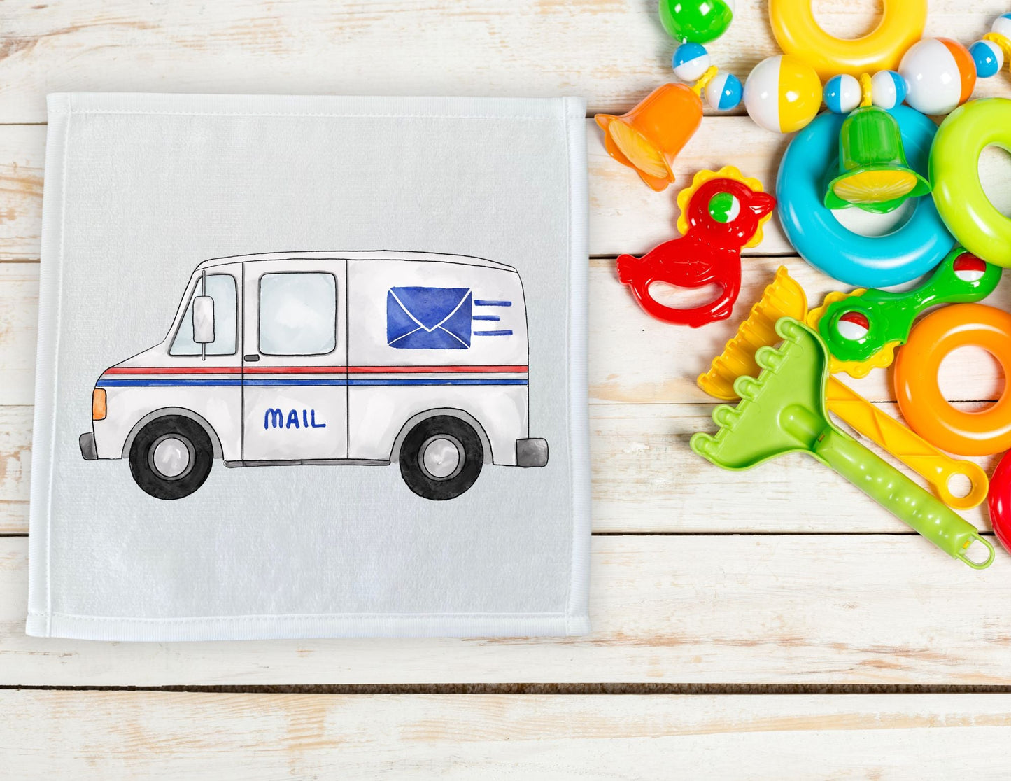 Mail Truck Washcloth | "Postal Express Charm" - MerikaArt