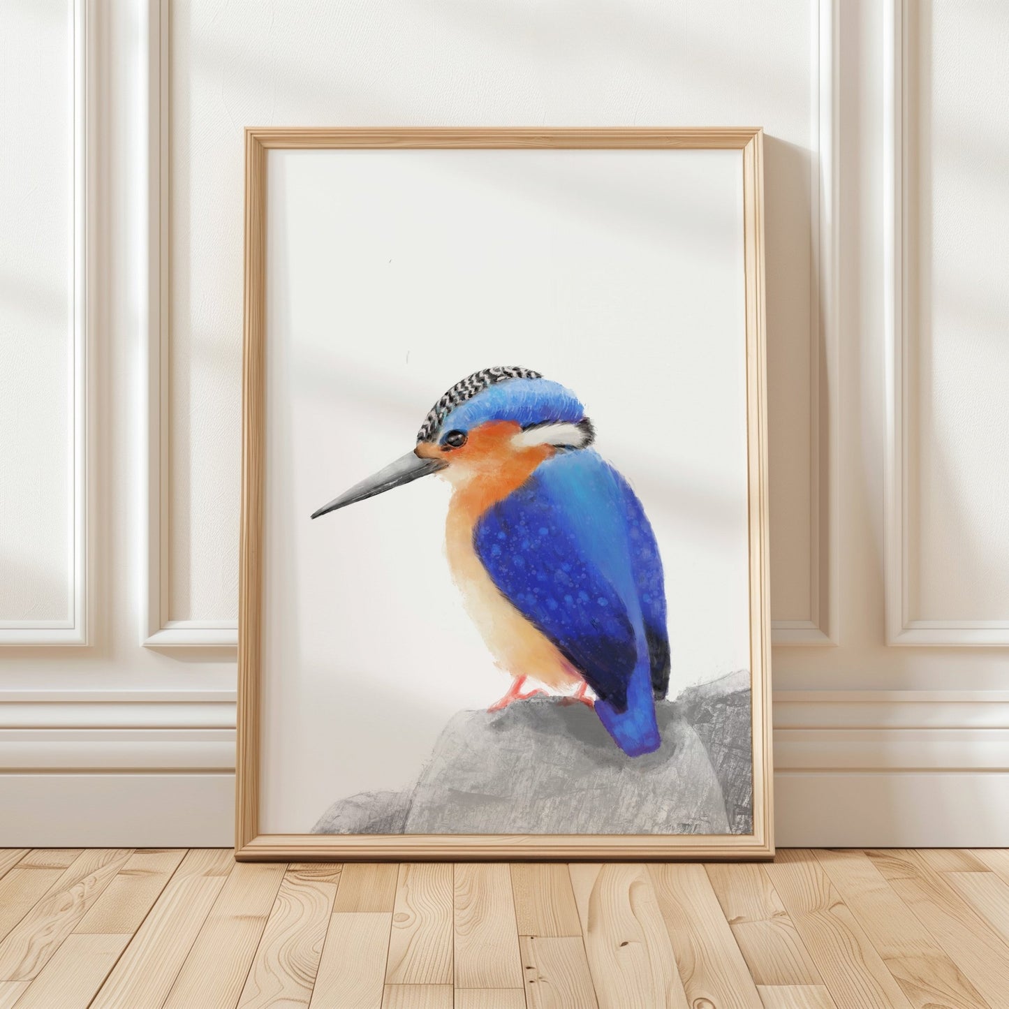 Malachite Kingfisher Art Print – Vibrant Blue and Orange Bird Decor - MerikaArt