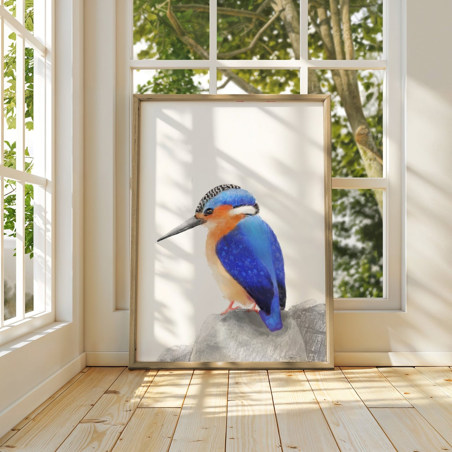 Malachite Kingfisher Art Print – Vibrant Blue and Orange Bird Decor - MerikaArt