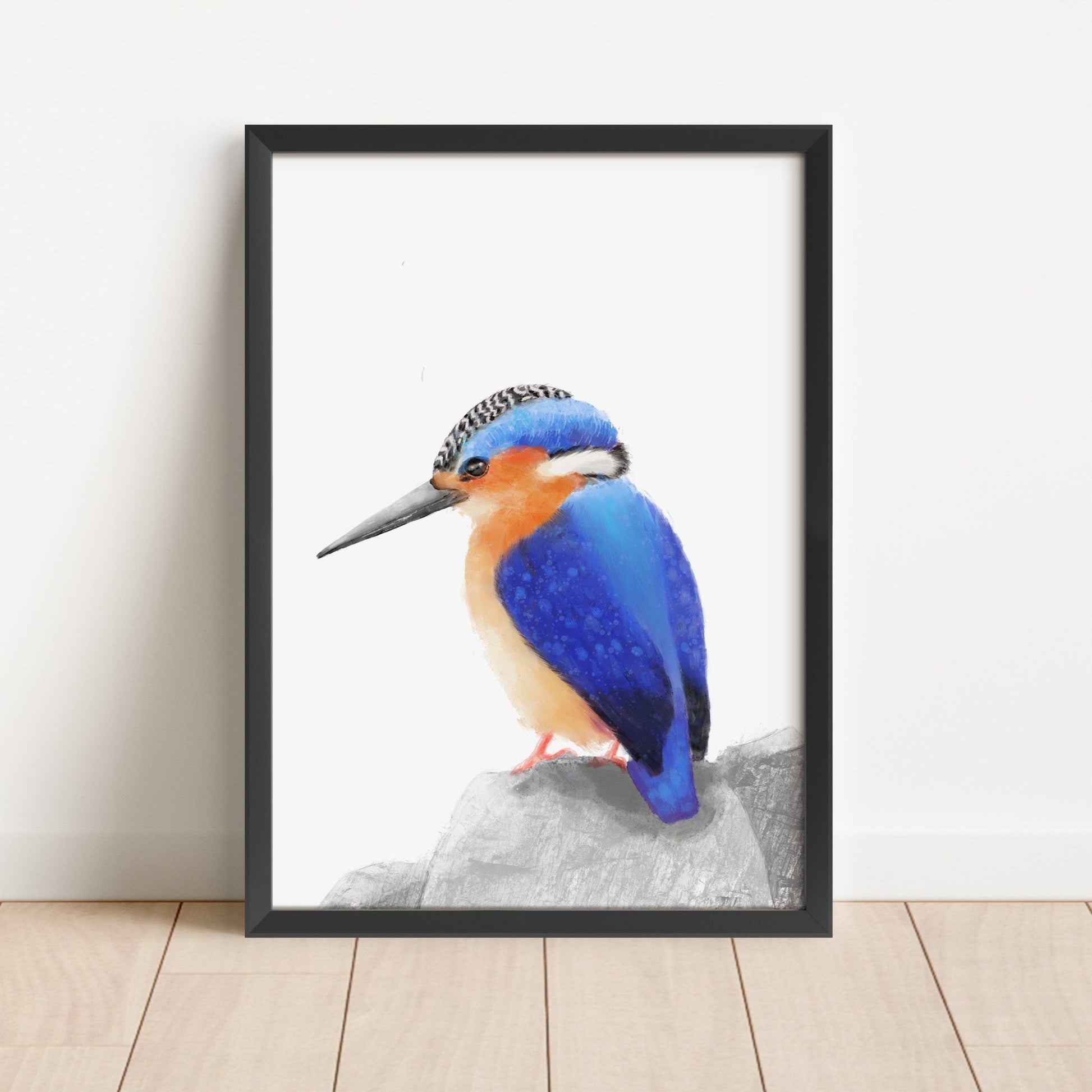 Malachite Kingfisher Art Print – Vibrant Blue and Orange Bird Decor - MerikaArt