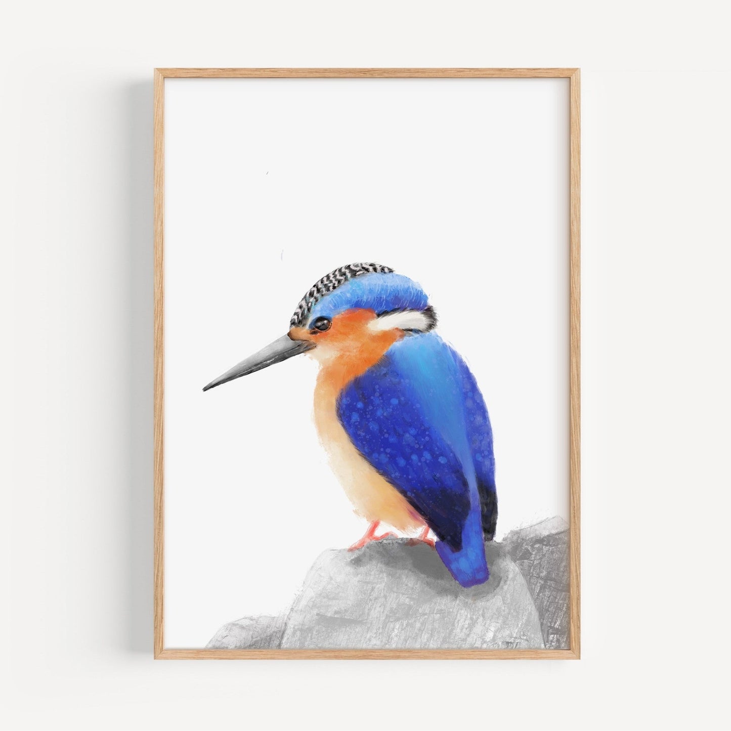 Malachite Kingfisher Art Print – Vibrant Blue and Orange Bird Decor - MerikaArt