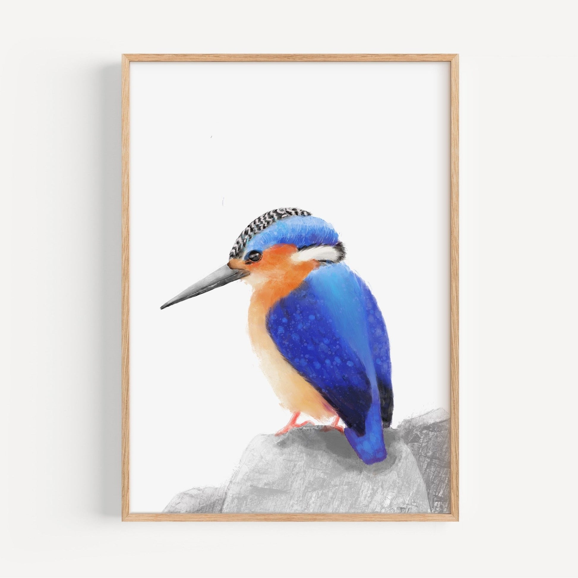 Malachite Kingfisher Art Print – Vibrant Blue and Orange Bird Decor - MerikaArt
