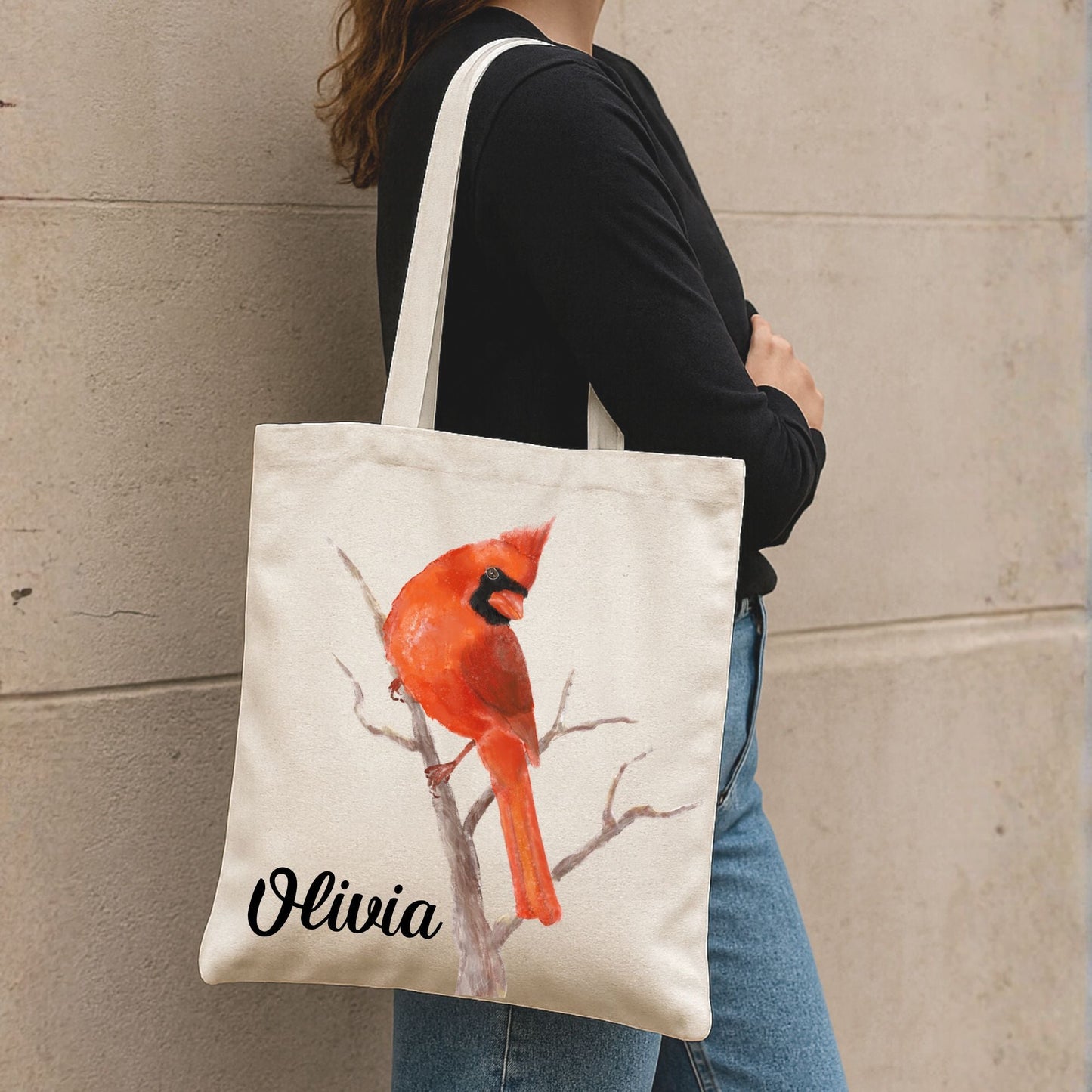Male Northern Cardinal Canvas Tote Bag - MerikaArt