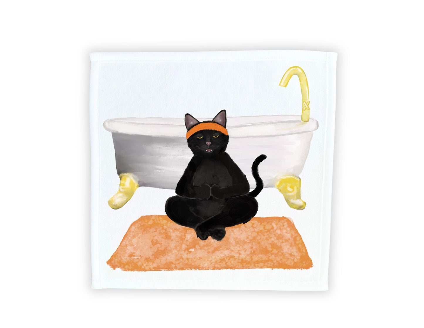 Meditative Black Cat with Bathtub Washcloth - MerikaArt