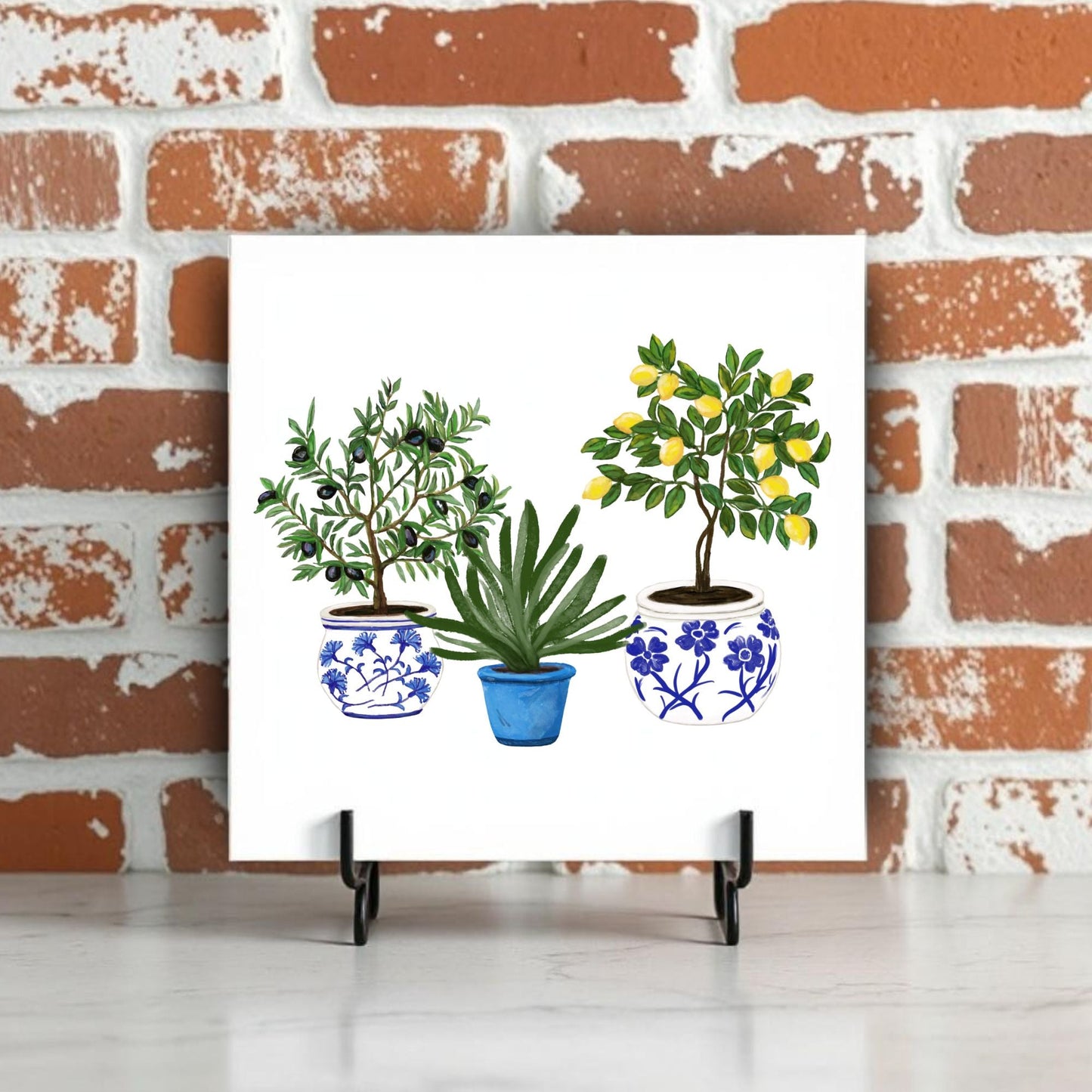 Mediterranean Potted Plants Ceramic Tile - MerikaArt
