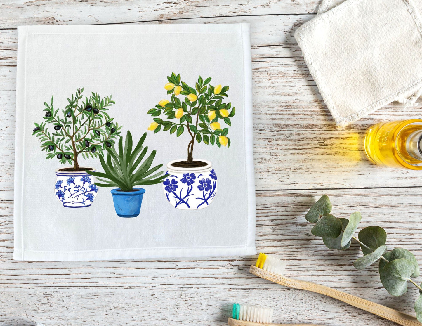 Mediterranean Potted Plants Washcloth - MerikaArt
