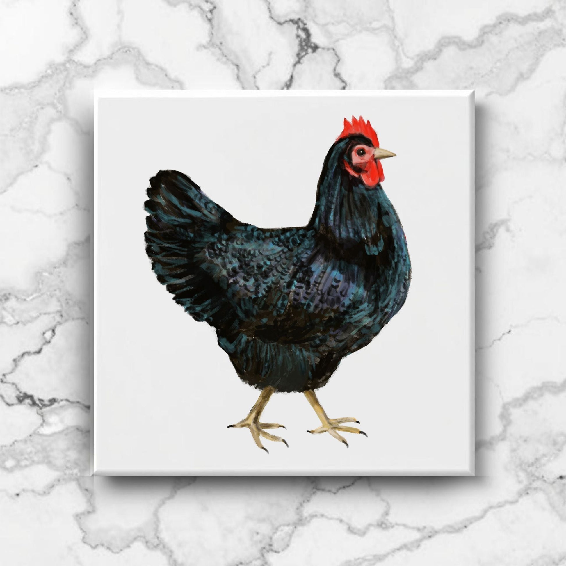 Midnight Hen Ceramic Tile - MerikaArt