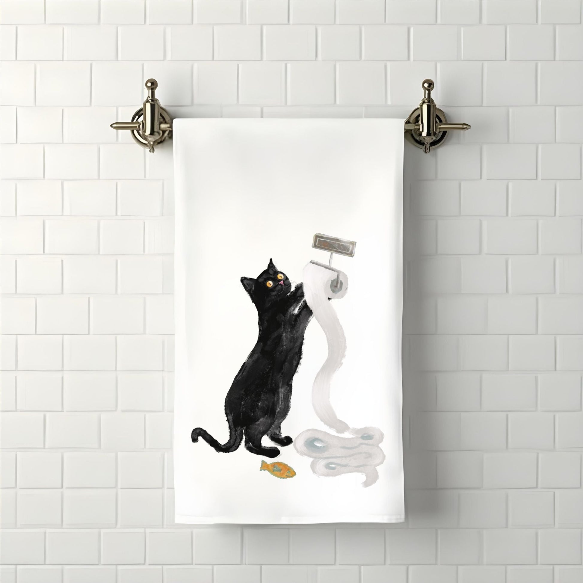 Mischievous Black Cat Bathroom Towel - MerikaArt
