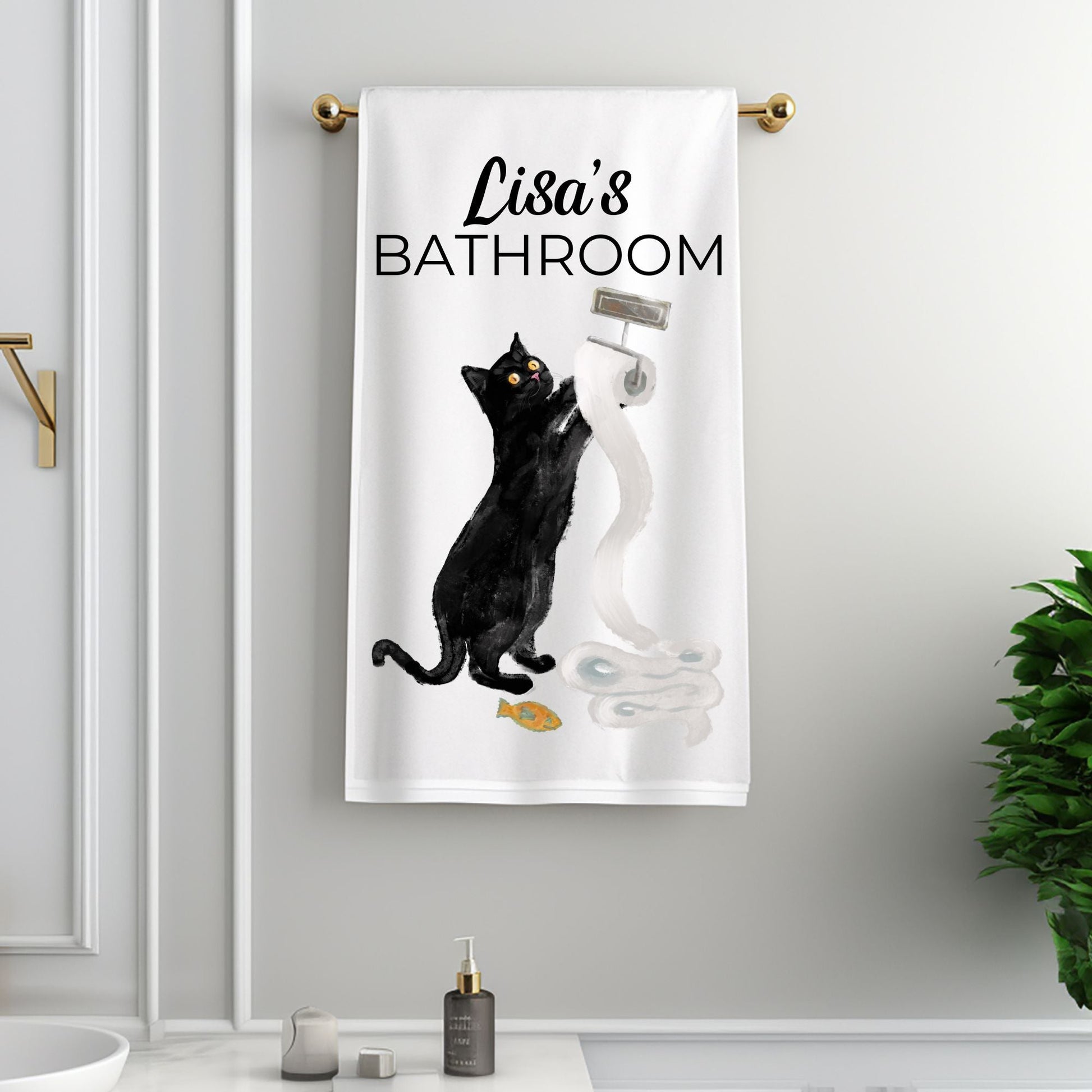 Mischievous Black Cat Bathroom Towel - MerikaArt