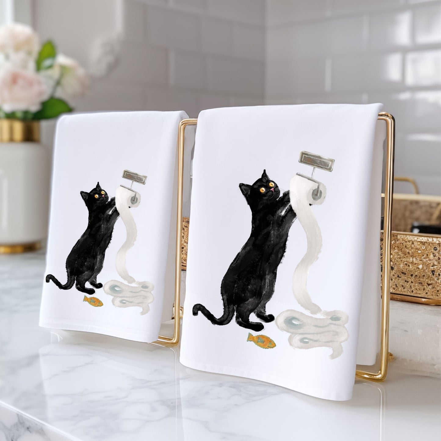 Mischievous Black Cat Bathroom Towel - MerikaArt