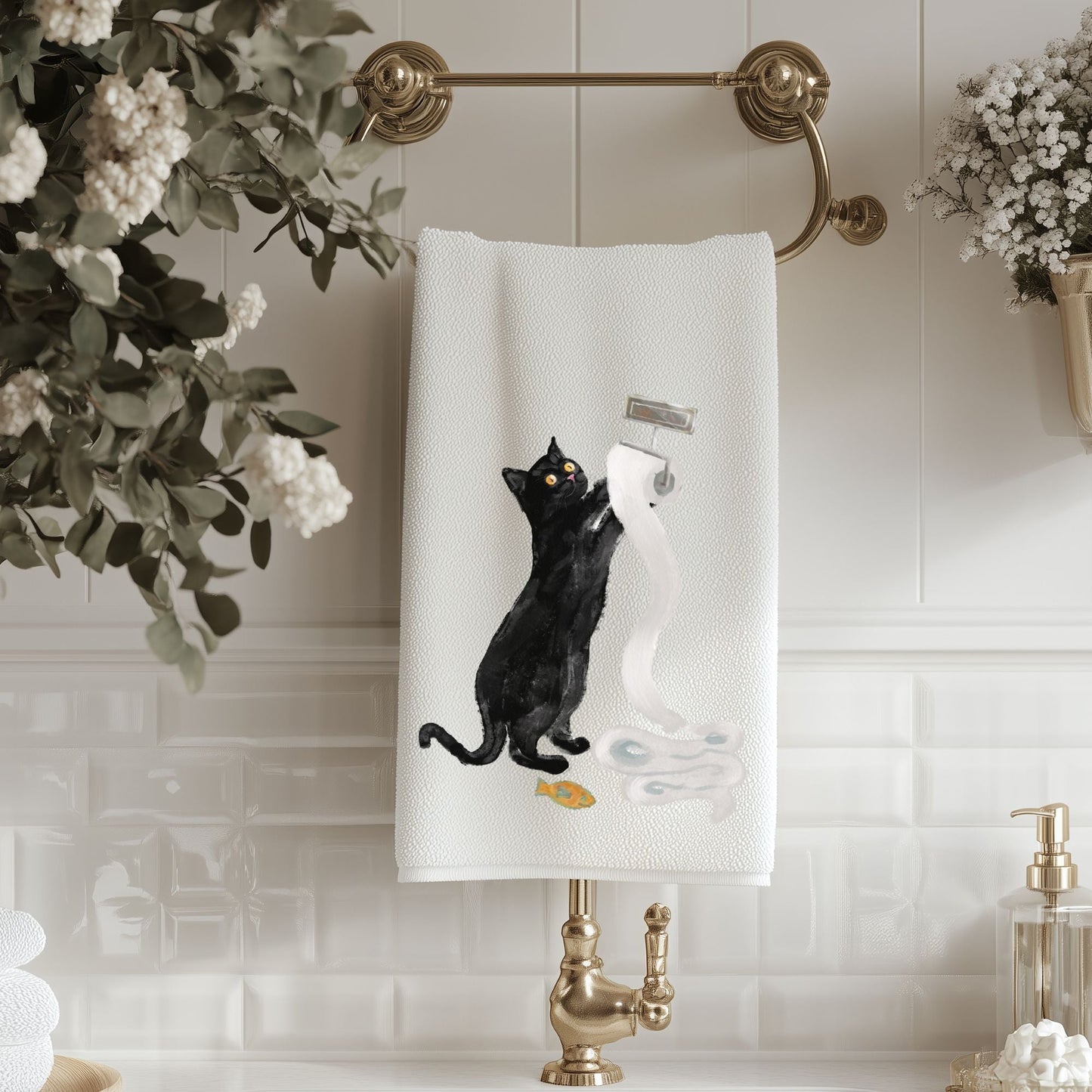 Mischievous Black Cat Bathroom Towel - MerikaArt