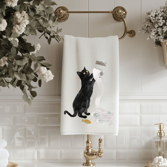 Mischievous Black Cat Bathroom Towel - MerikaArt
