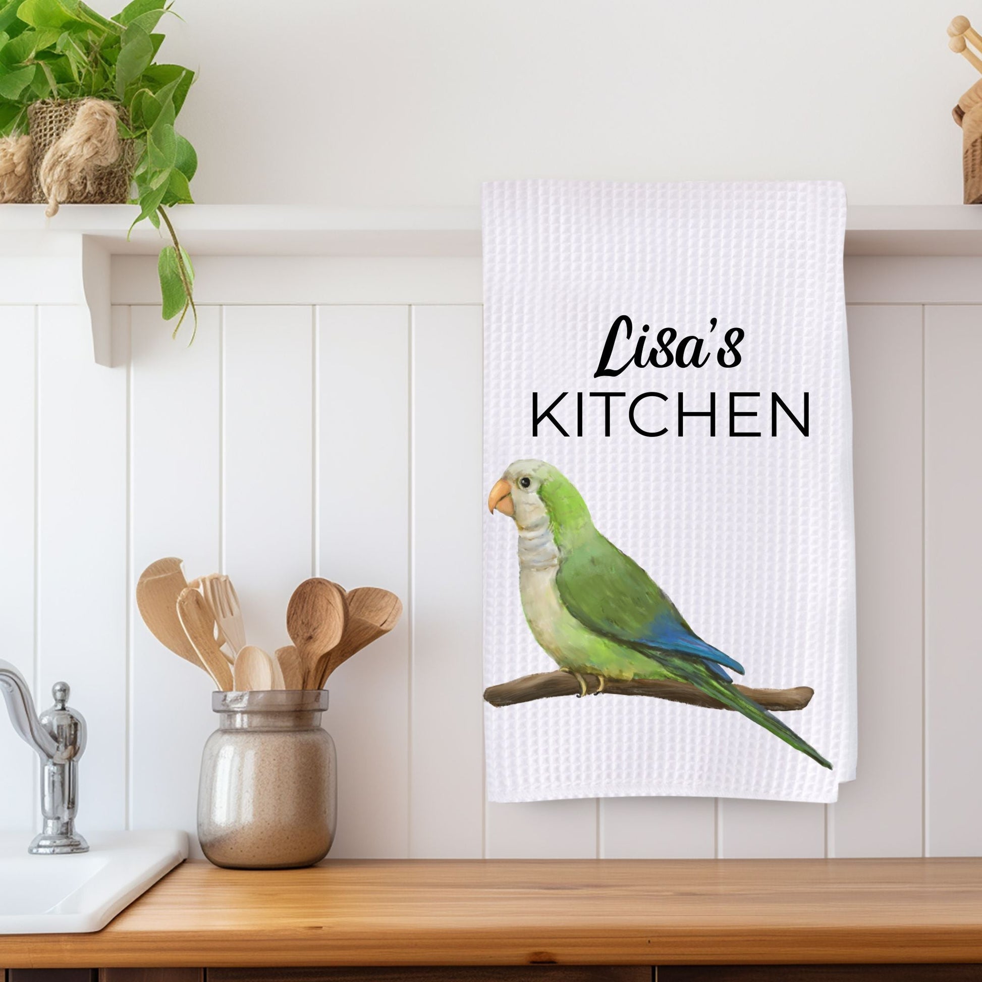 Monk Parakeet Kitchen Towel - MerikaArt
