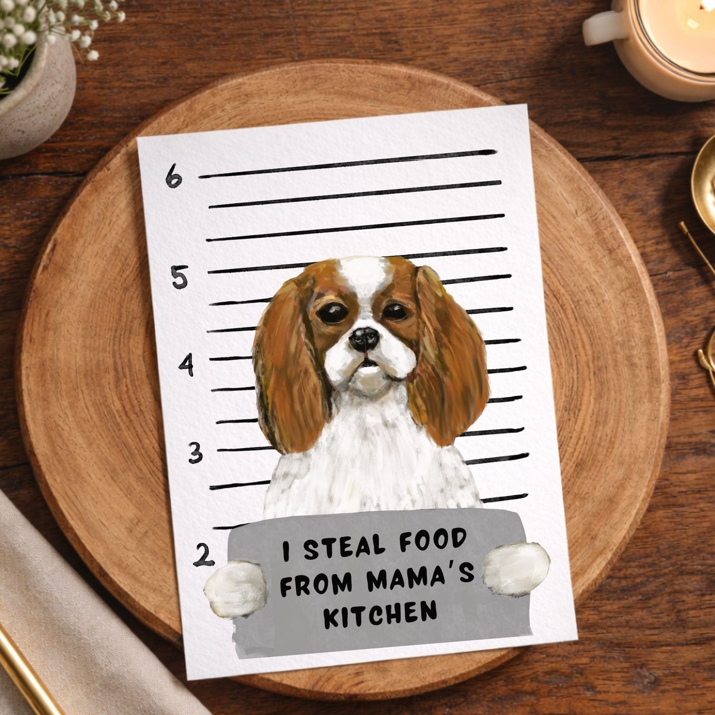 Mugshot Cavalier King Charles Spaniel Dog Postcard - MerikaArt