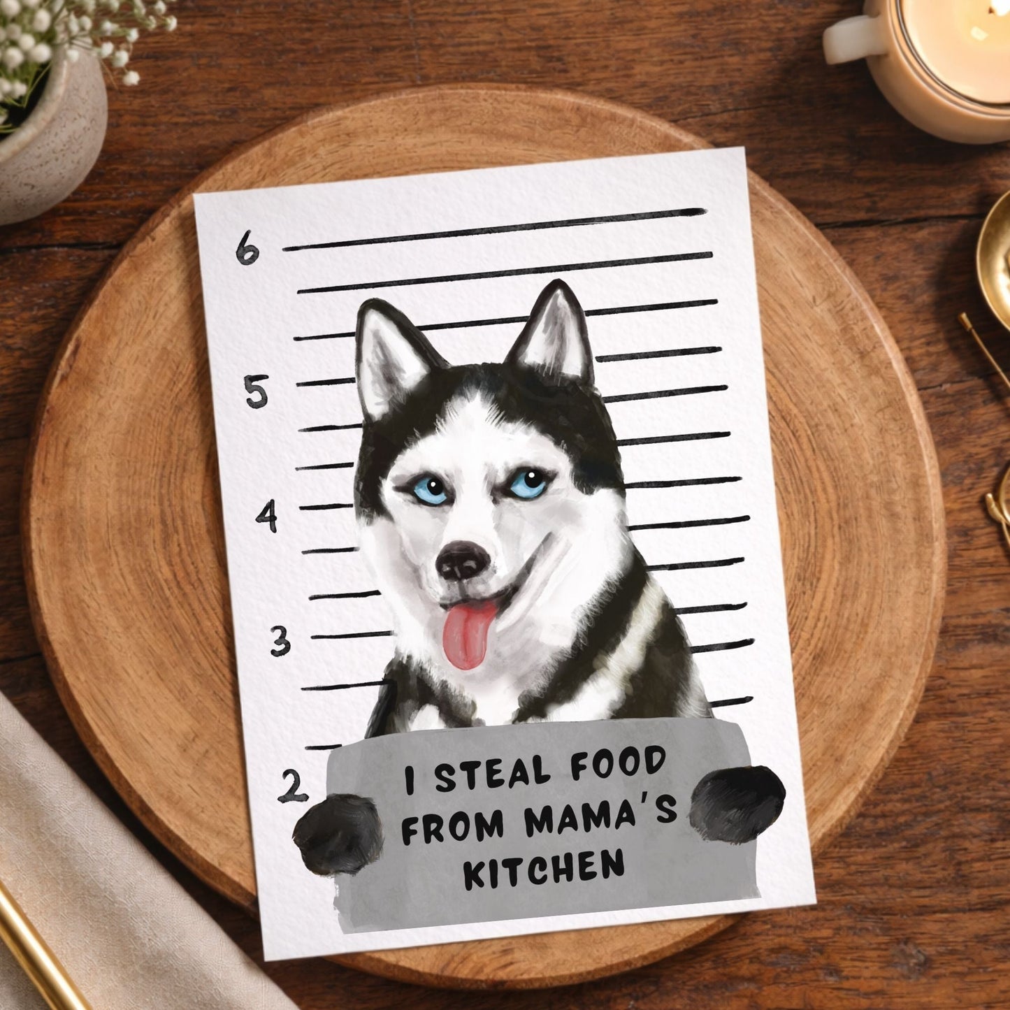 Mugshot Husky Dog Postcard - MerikaArt
