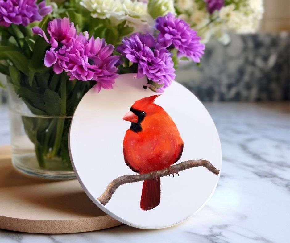 Northern Cardinal Ceramic Coaster - MerikaArt