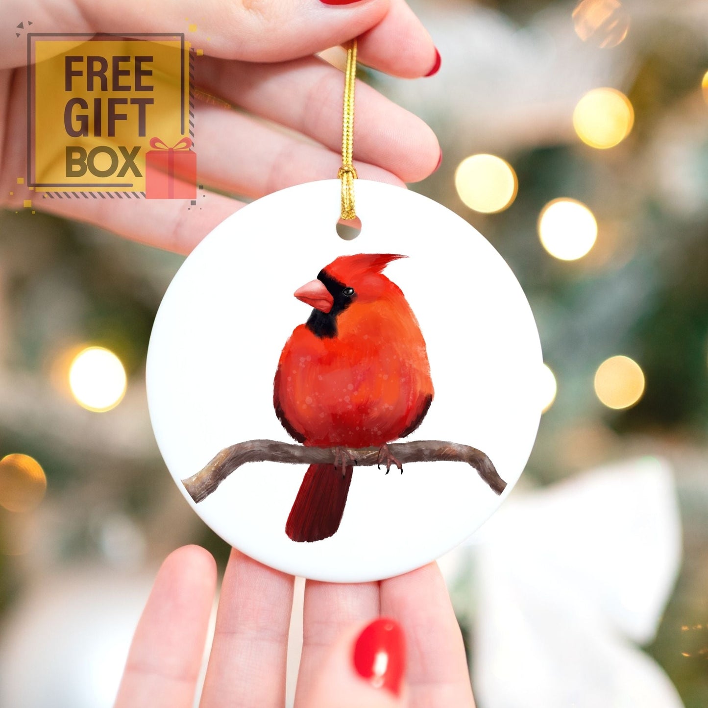 Northern Cardinal Ceramic Ornament - MerikaArt
