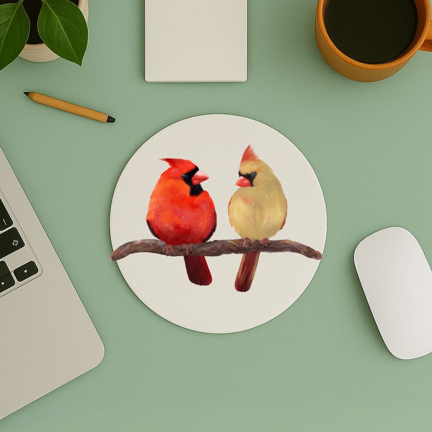 Northern Cardinal Pair Mousepad - MerikaArt