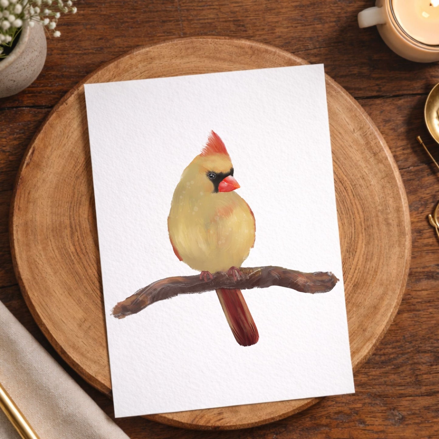 Northern Female Cardinal Postcard - MerikaArt