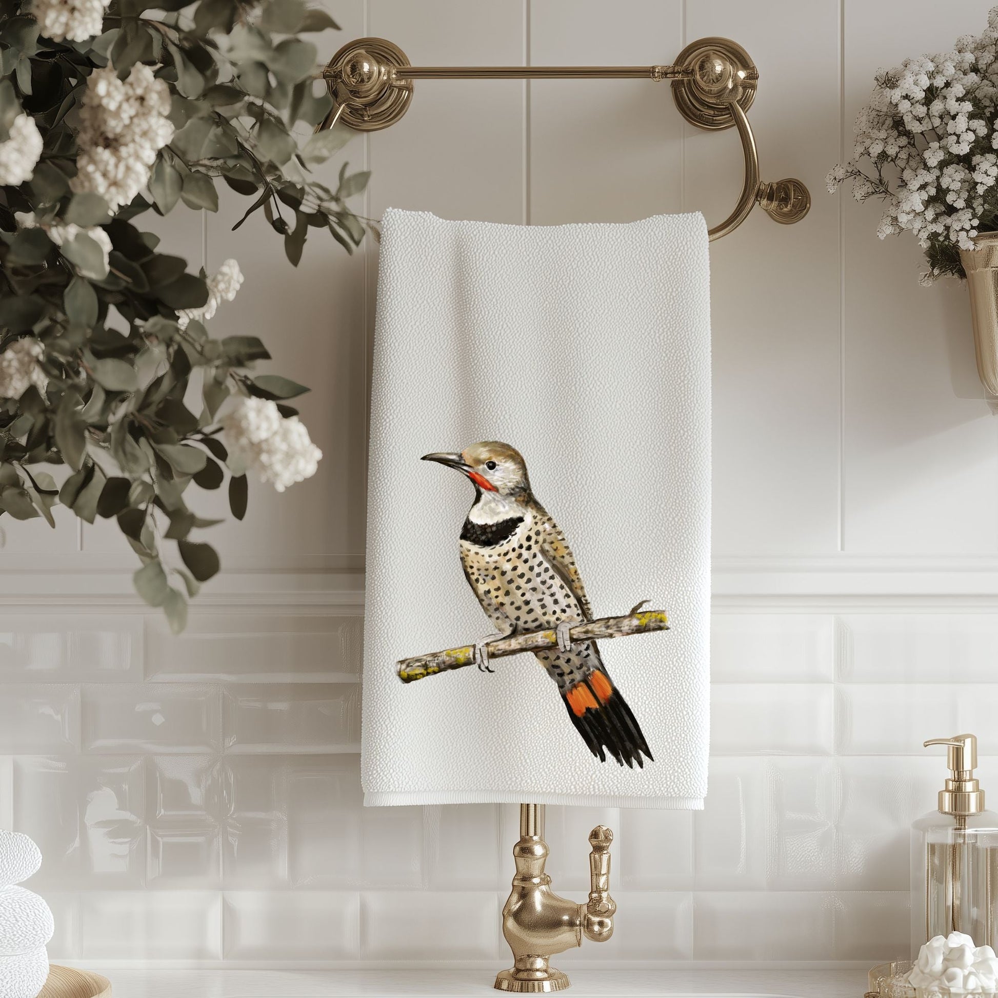 Northern Flicker Bird Bathroom Towel - MerikaArt