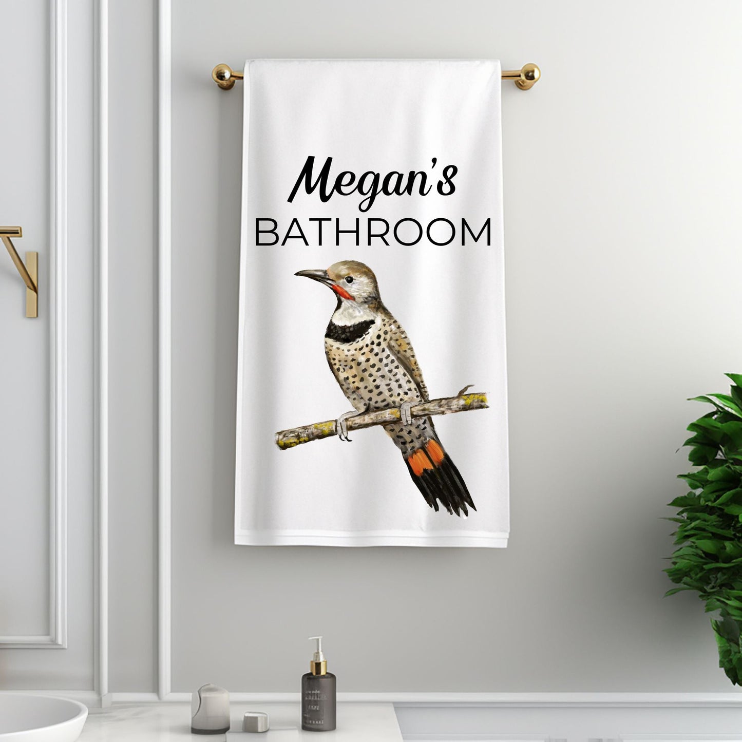 Northern Flicker Bird Bathroom Towel - MerikaArt