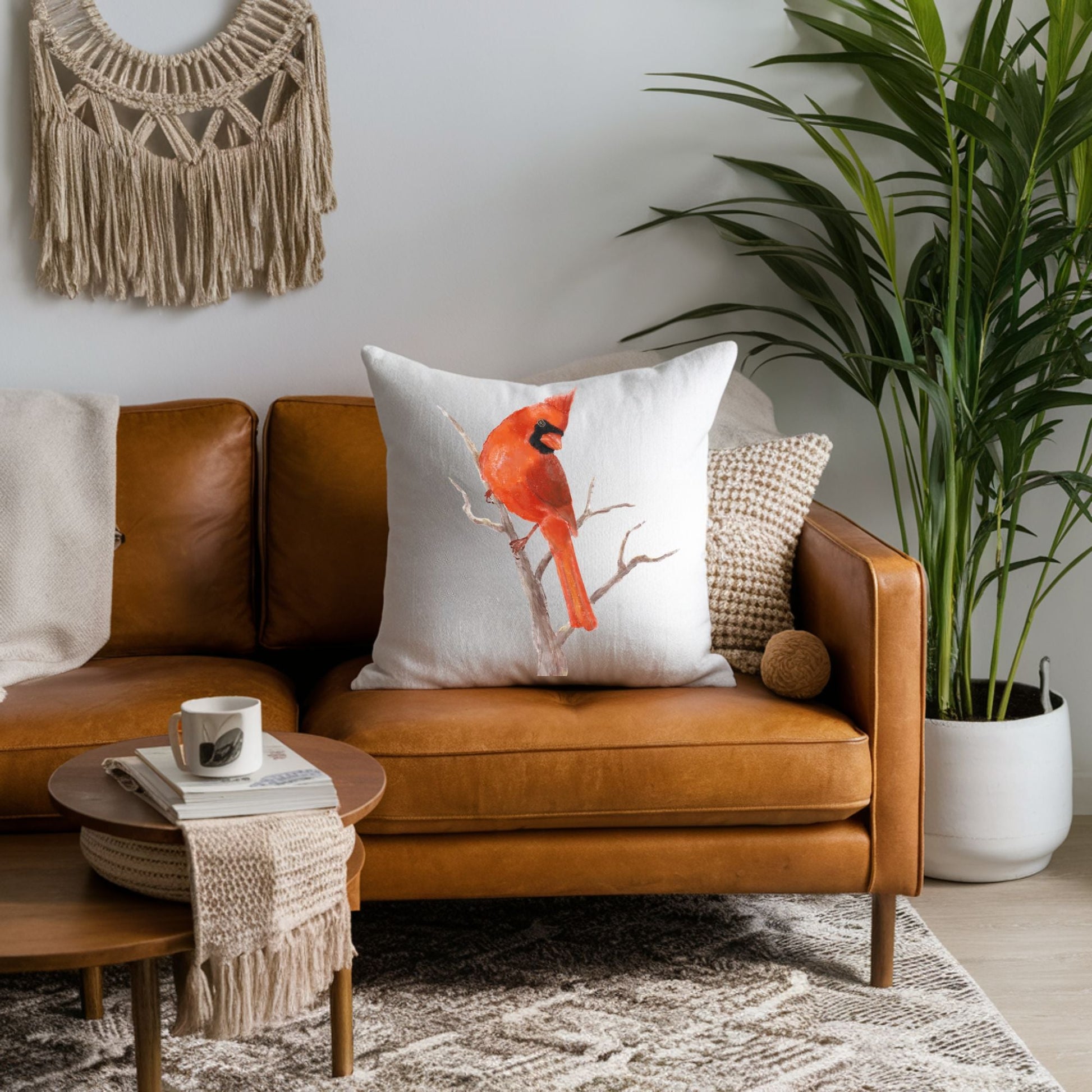 Northern Male Cardinal Pillow - Nature Inspired Home Decor - MerikaArt