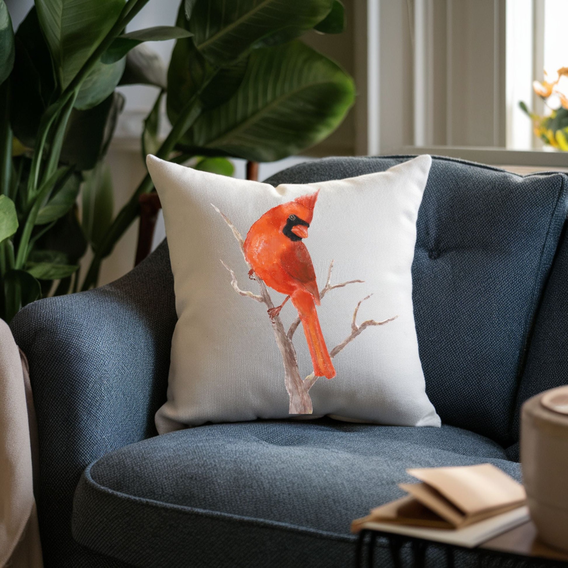 Northern Male Cardinal Pillow - Nature Inspired Home Decor - MerikaArt