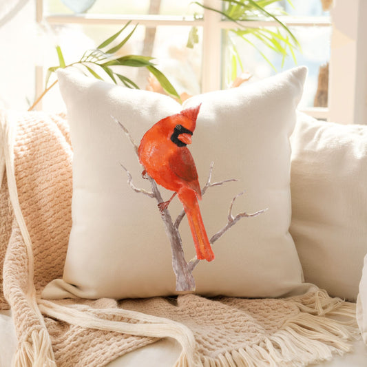 Northern Male Cardinal Pillow - Nature Inspired Home Decor - MerikaArt