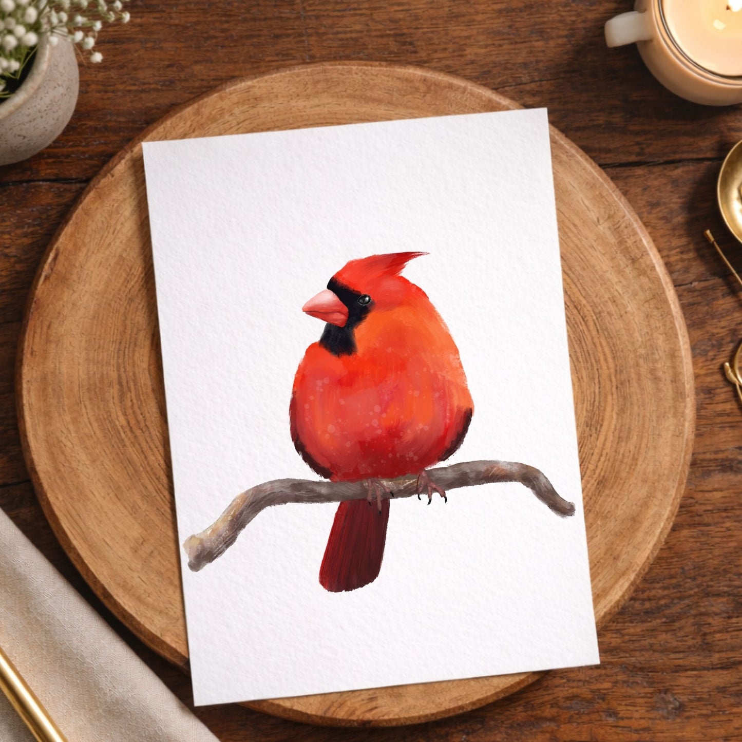 Northern Male Cardinal Postcard - MerikaArt