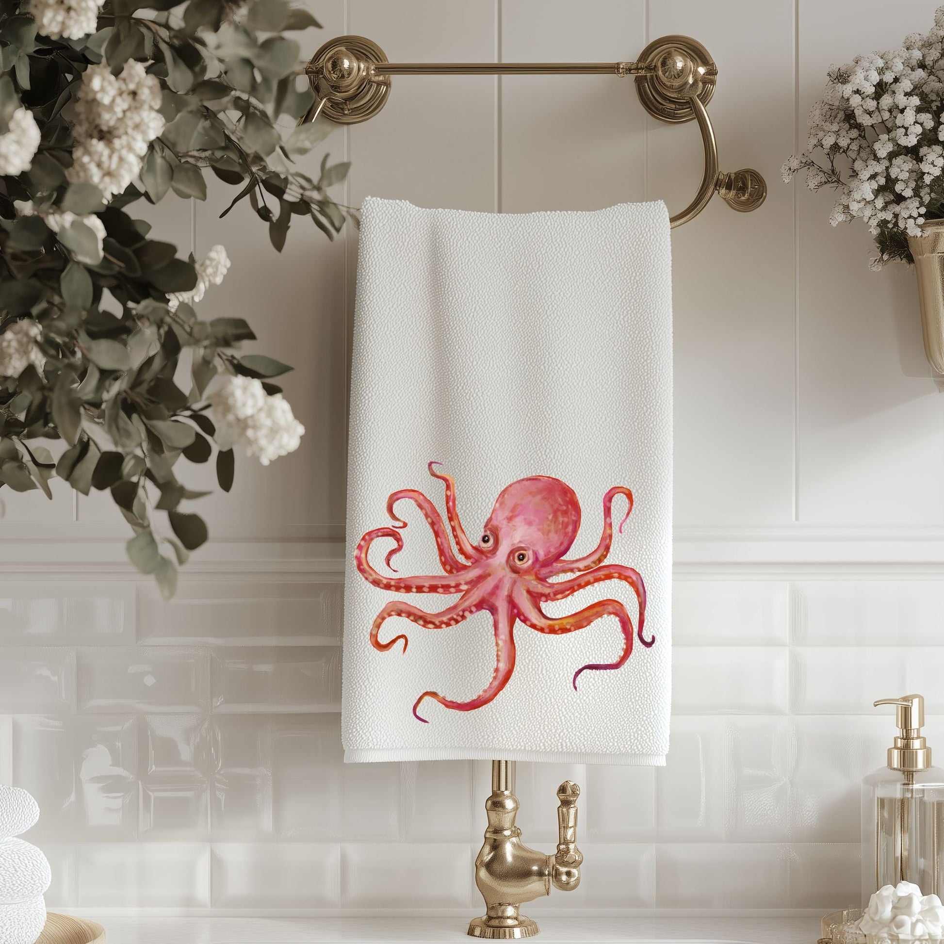 Octopus Bathroom Towel - MerikaArt